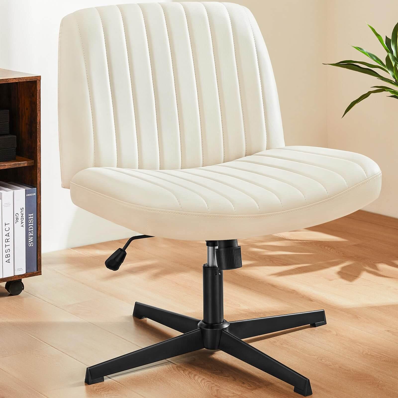 Dovelina Lexcy Criss Cross Legged Home Office Desk Chair, Cream, rollover