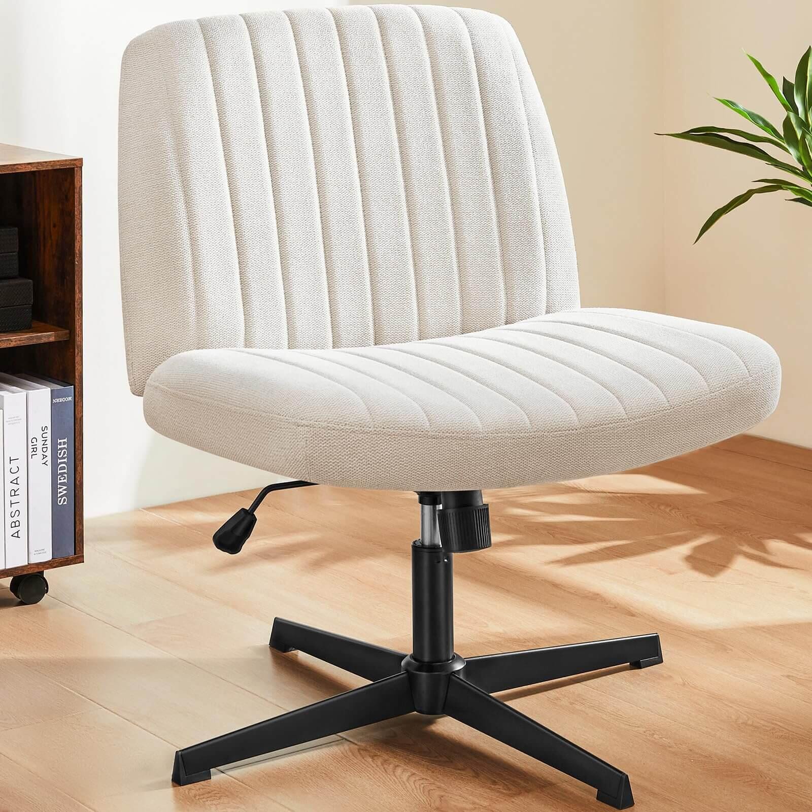 Dovelina Lexcy Criss Cross Legged Home Office Desk Chair, Beige, rollover