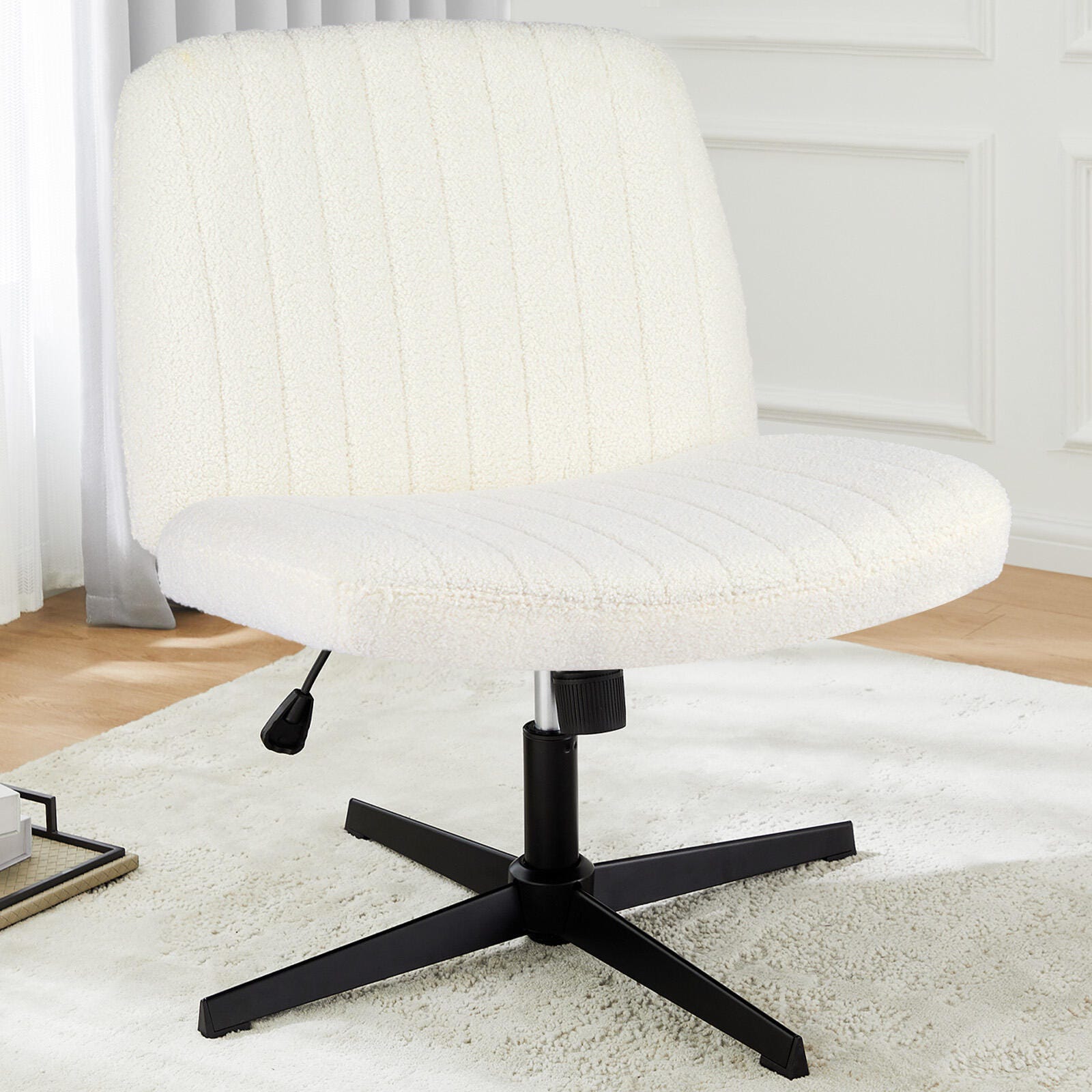 Dovelina Lexcy Criss Cross Legged Home Office Desk Chair, White, rollover