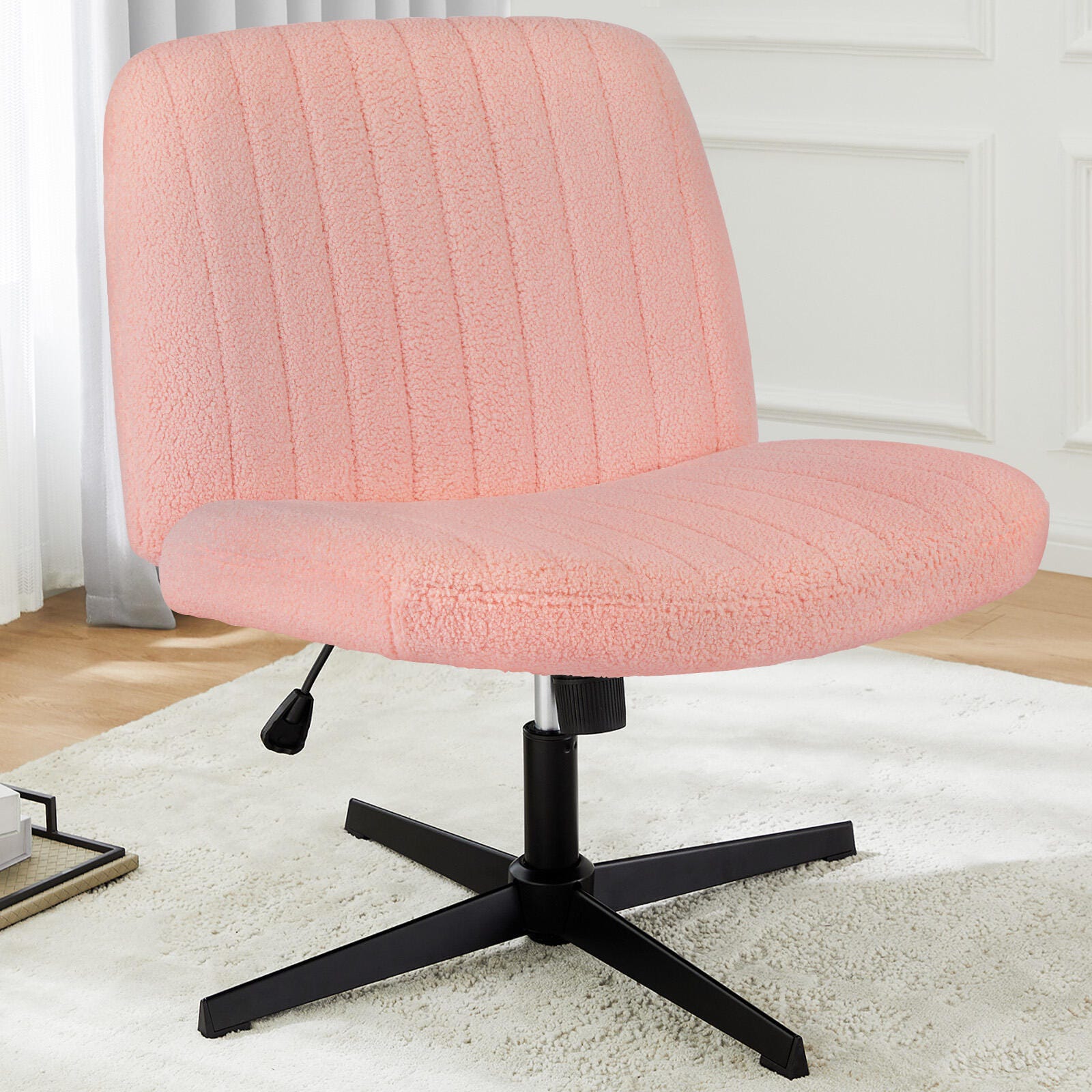 Dovelina Lexcy Criss Cross Legged Home Office Desk Chair, Pink, rollover