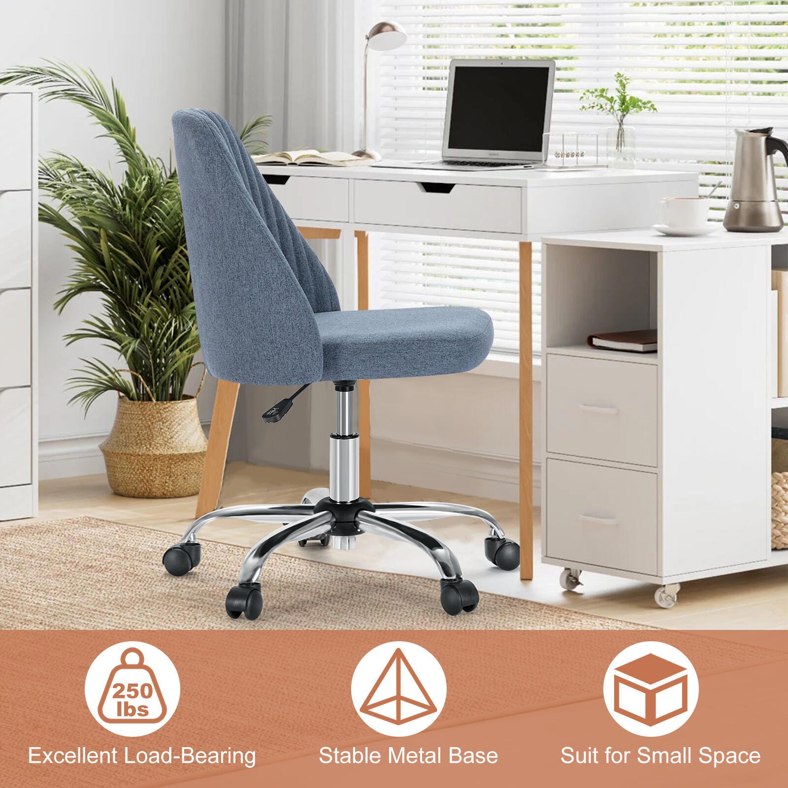 Dovelina Lexcy Armless Home Office Desk Chair, Blue, large