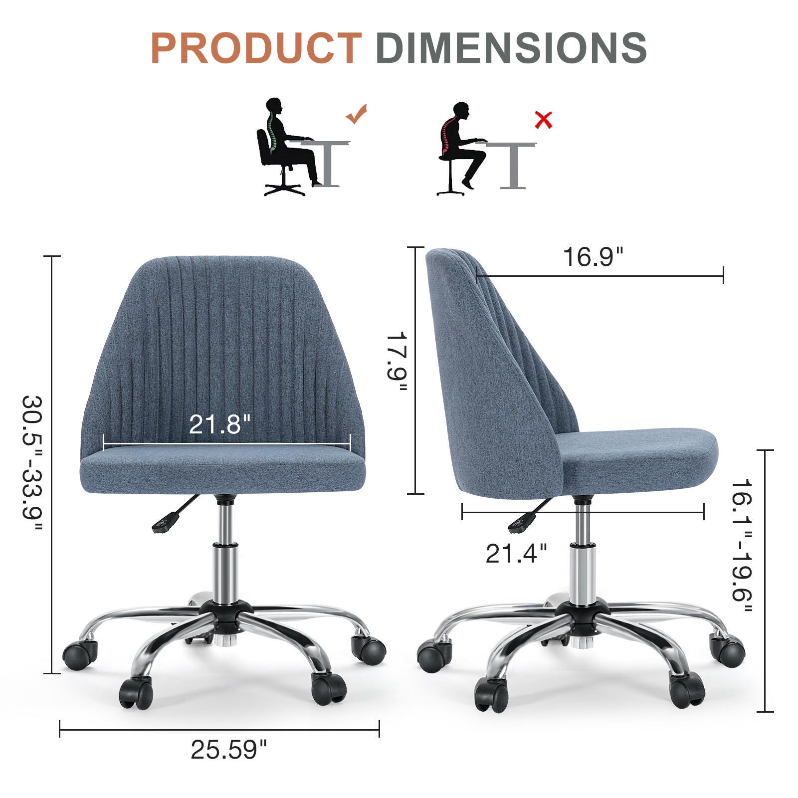 Dovelina Lexcy Armless Home Office Desk Chair, Blue, large