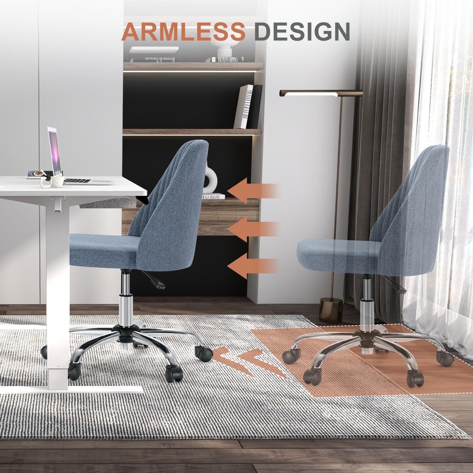 Dovelina Lexcy Armless Home Office Desk Chair, Blue, large