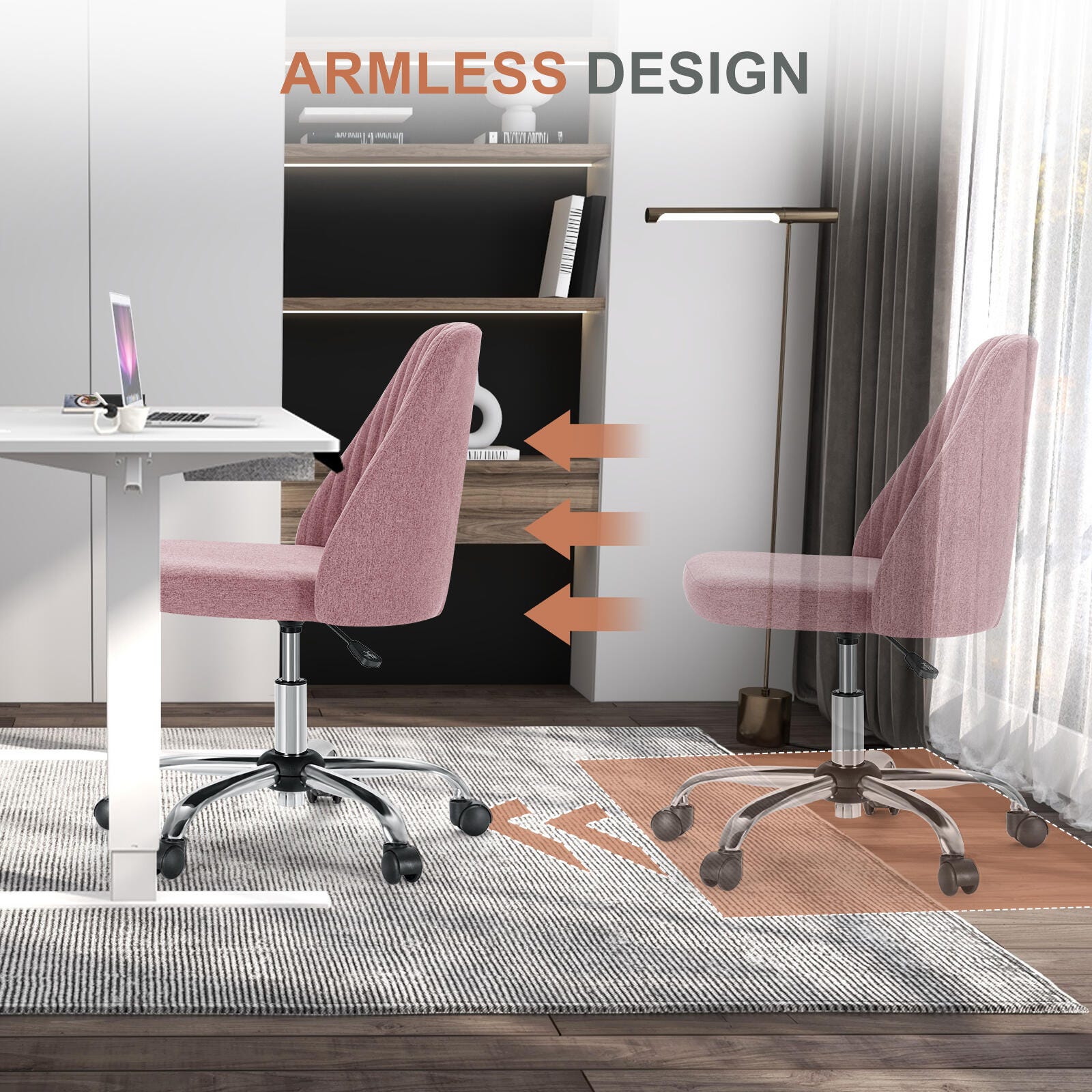 Dovelina Lexcy Armless Home Office Desk Chair, Pink, large