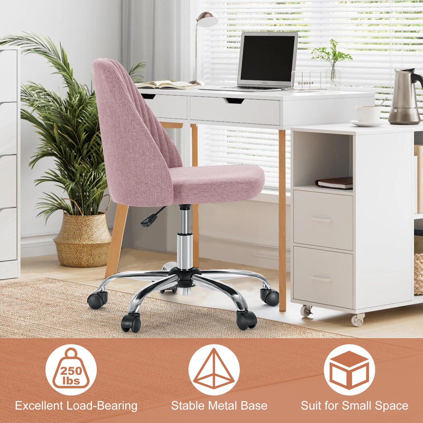 Dovelina Lexcy Armless Home Office Desk Chair, Pink, large