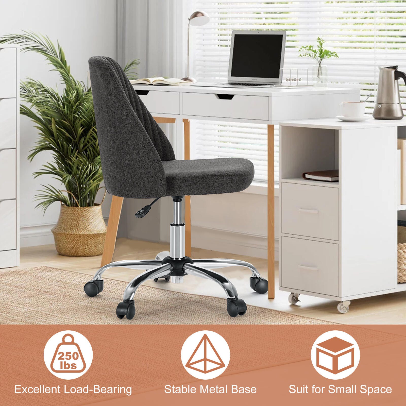 Dovelina Lexcy Armless Home Office Desk Chair, Dark Gray, large