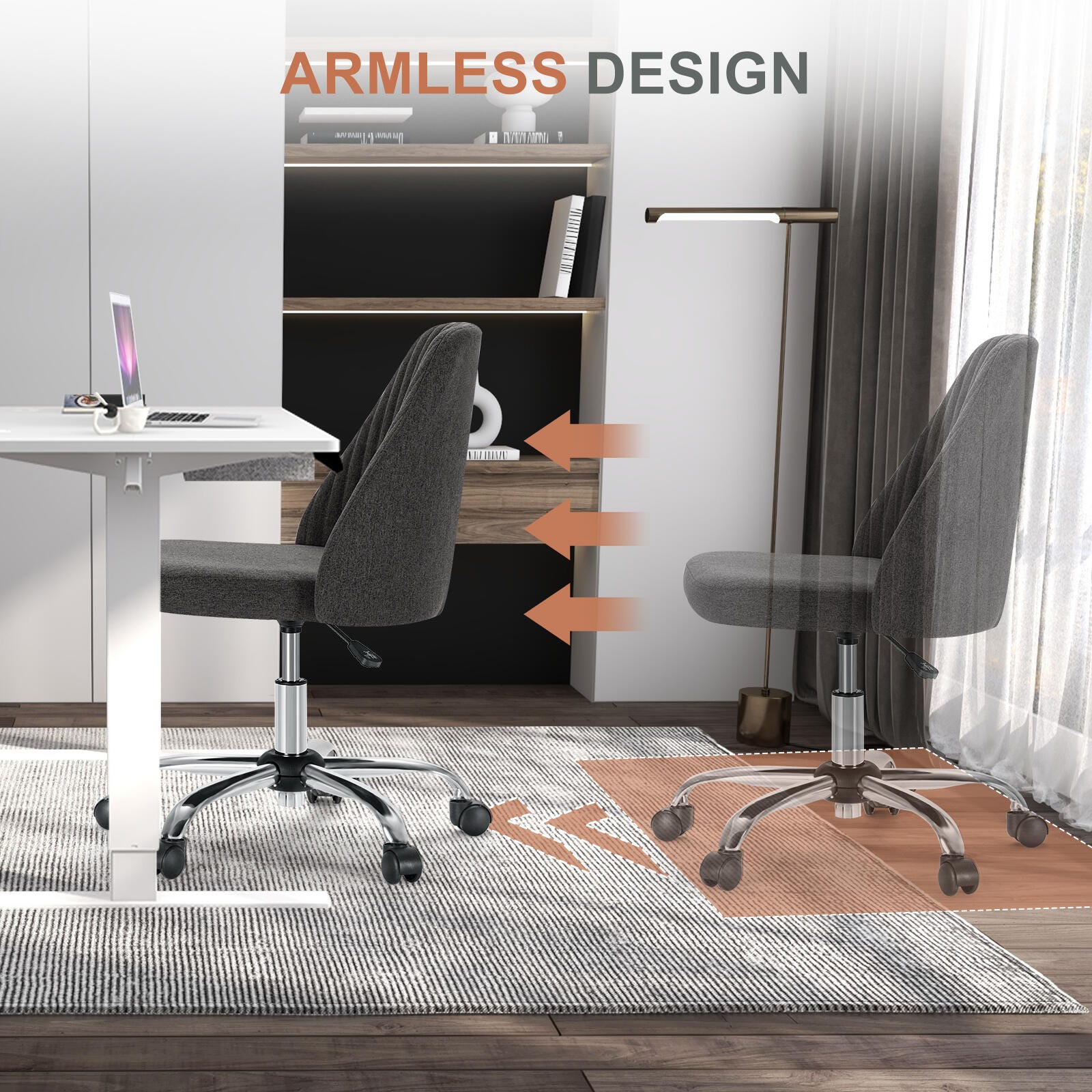 Dovelina Lexcy Armless Home Office Desk Chair, Dark Gray, large