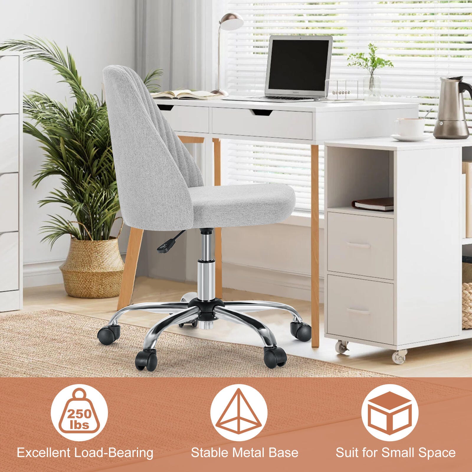 Dovelina Lexcy Armless Home Office Desk Chair, Gray, large