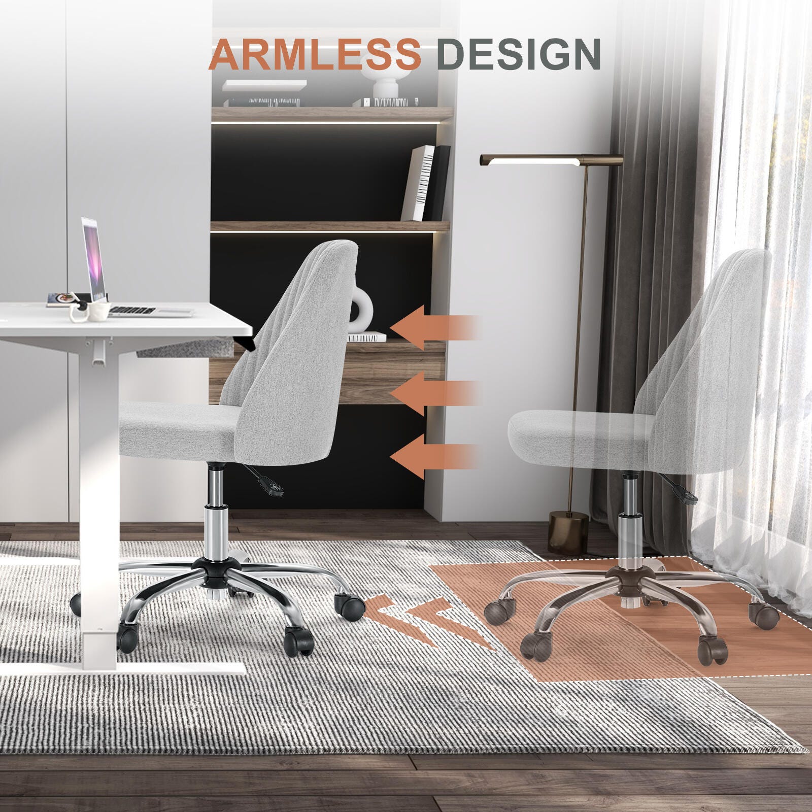 Dovelina Lexcy Armless Home Office Desk Chair, Gray, large
