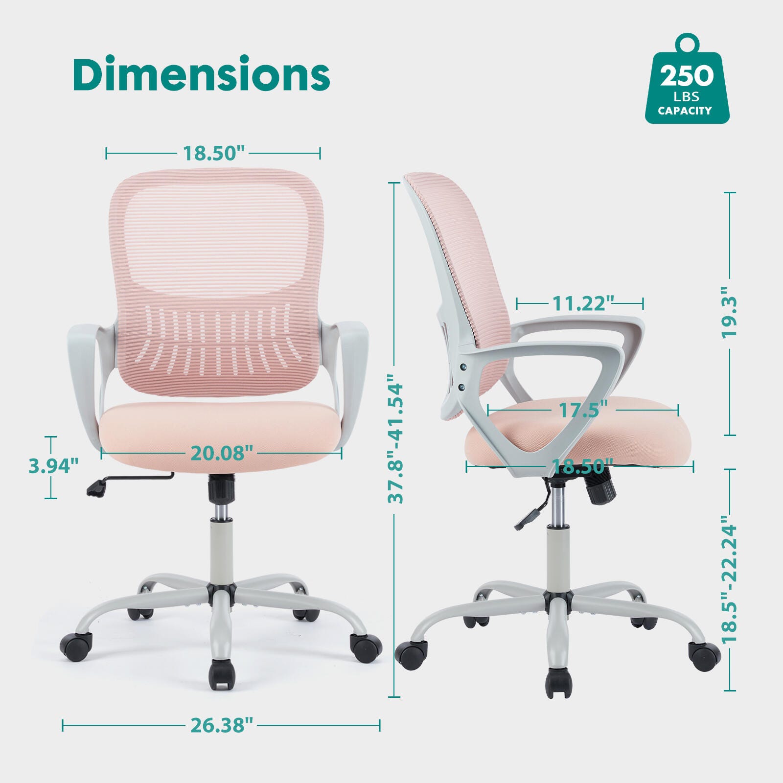 Dovelina Lexcy Home Office Desk Chair, Pink, large