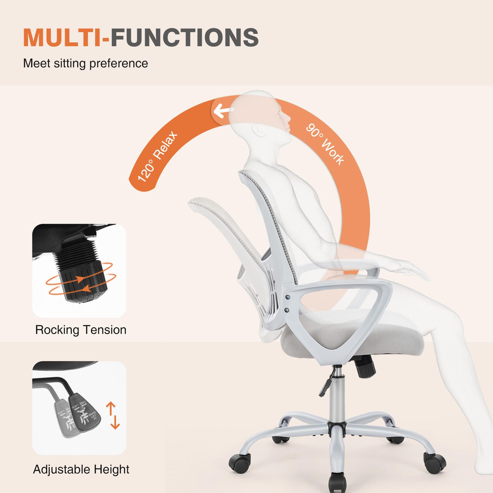 Dovelina Lexcy Home Office Desk Chair, Gray, large