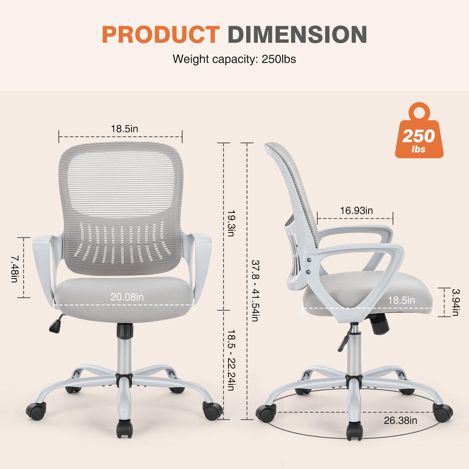 Dovelina Lexcy Home Office Desk Chair, Gray, large