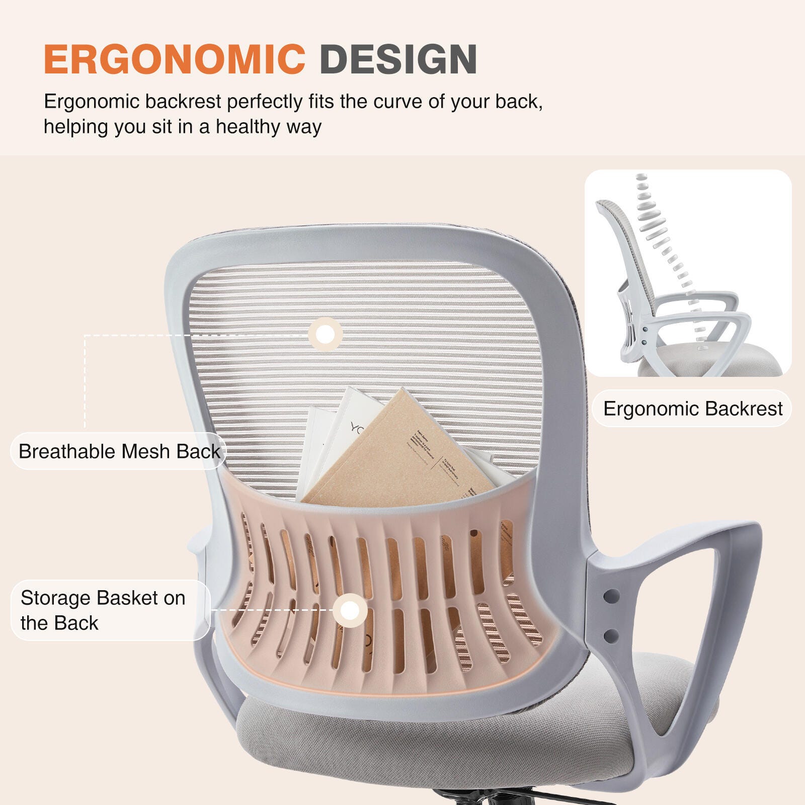 Dovelina Lexcy Home Office Desk Chair, Gray, large