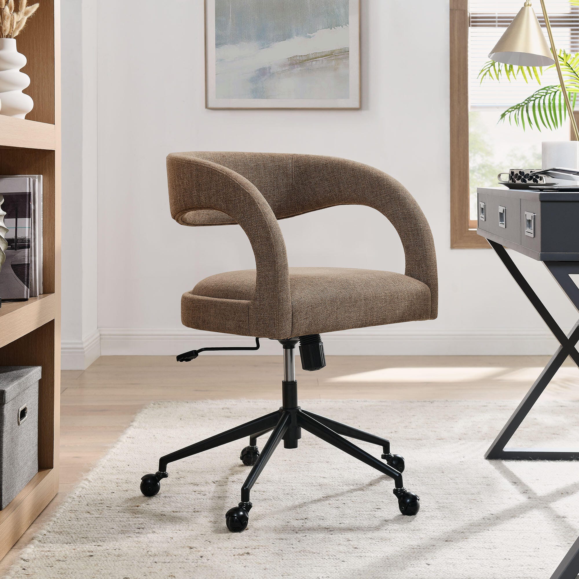 Modway Pinnacle Upholstered Home Office Desk Chair, Mocha, rollover