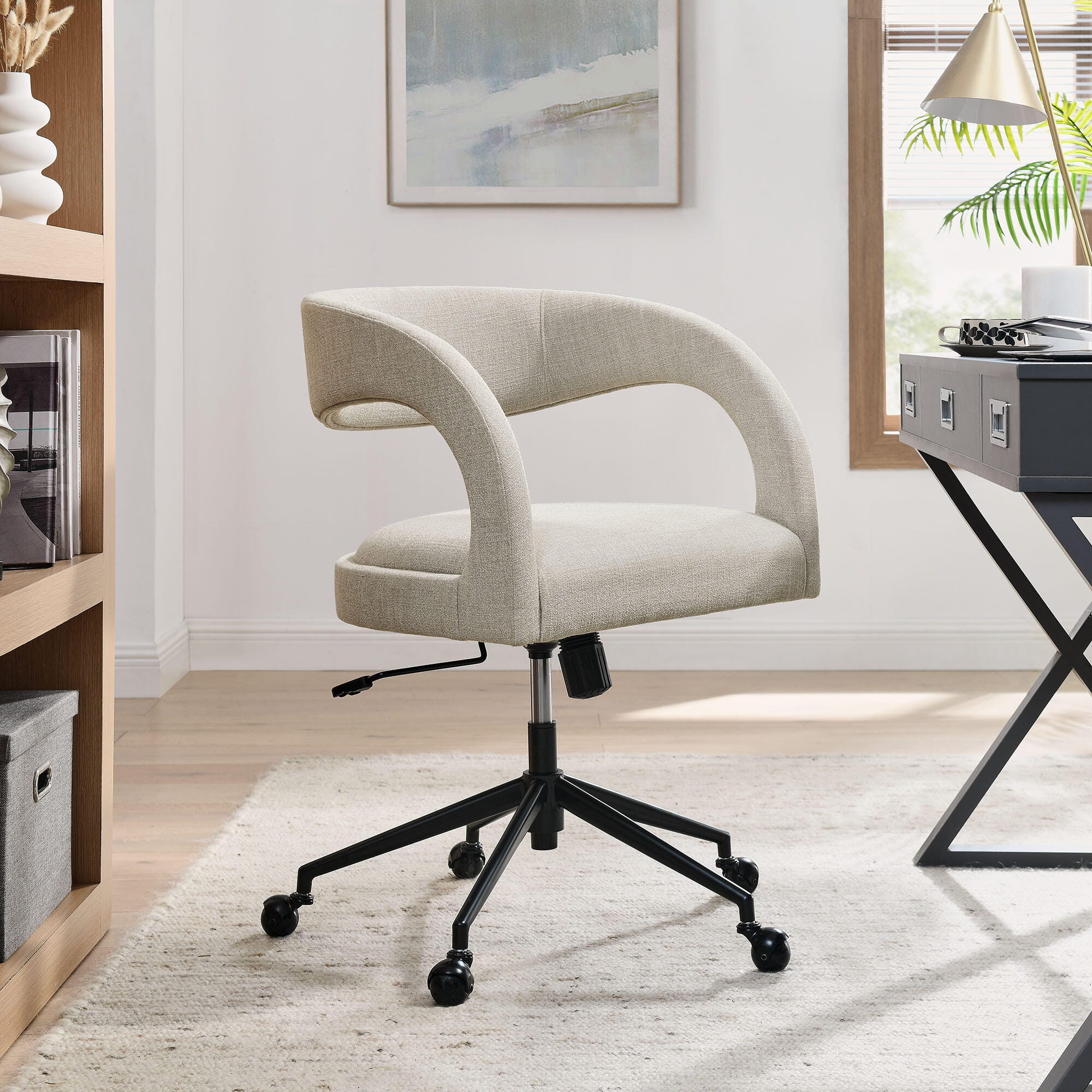 Modway Pinnacle Upholstered Home Office Desk Chair, Linen, rollover