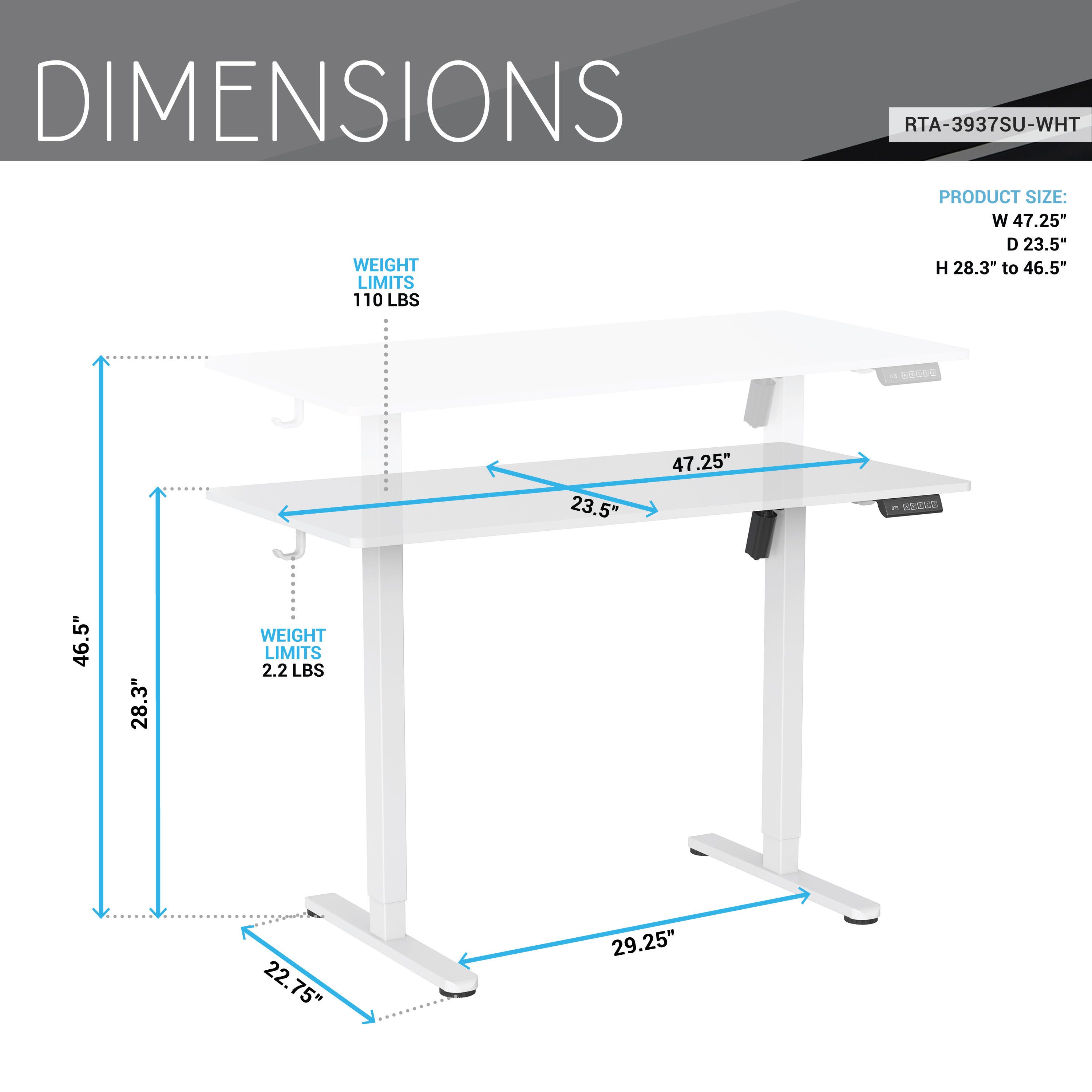 Techni Mobili 47" Home Office Desk, White, large