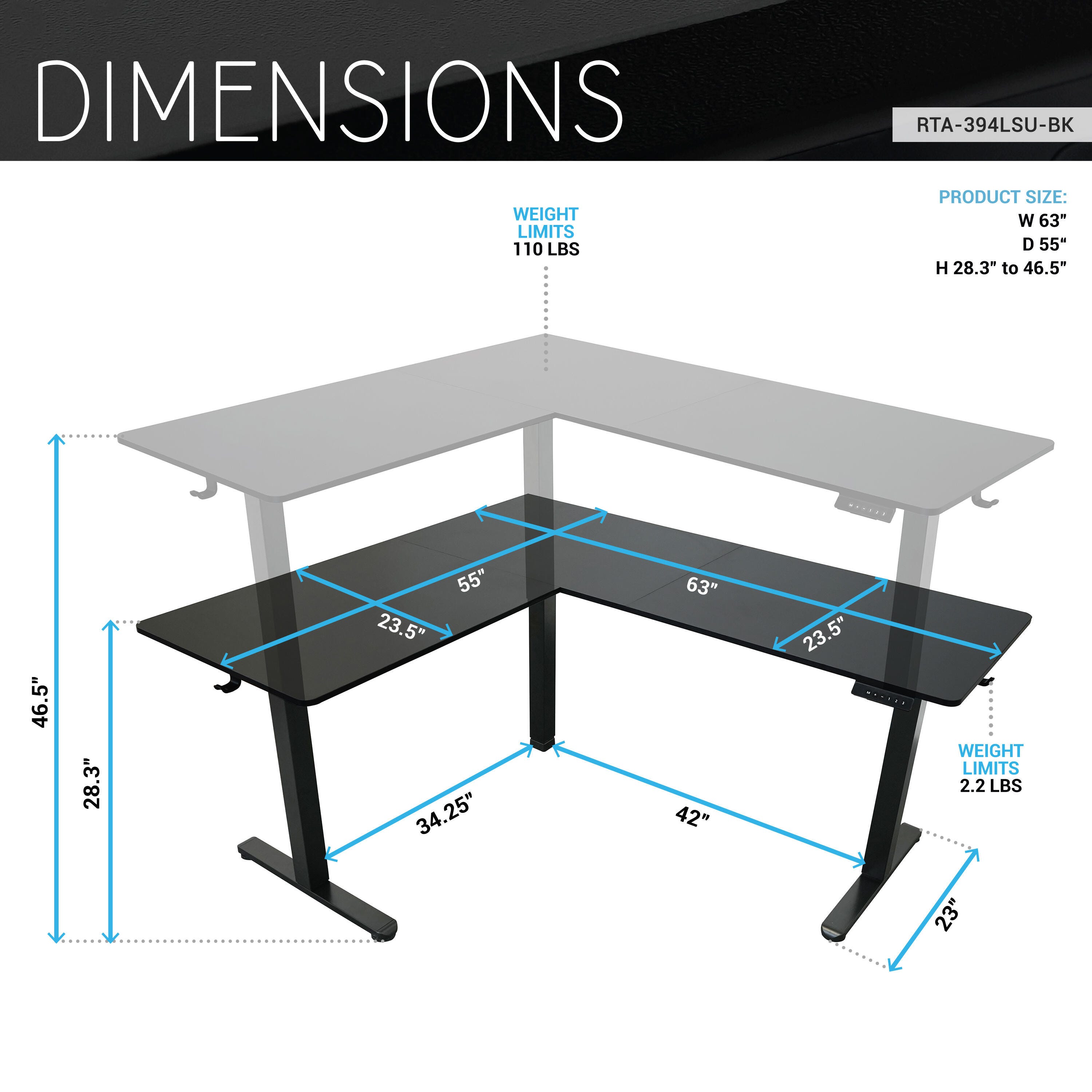 Techni Mobili 63" Home Office Desk, , large