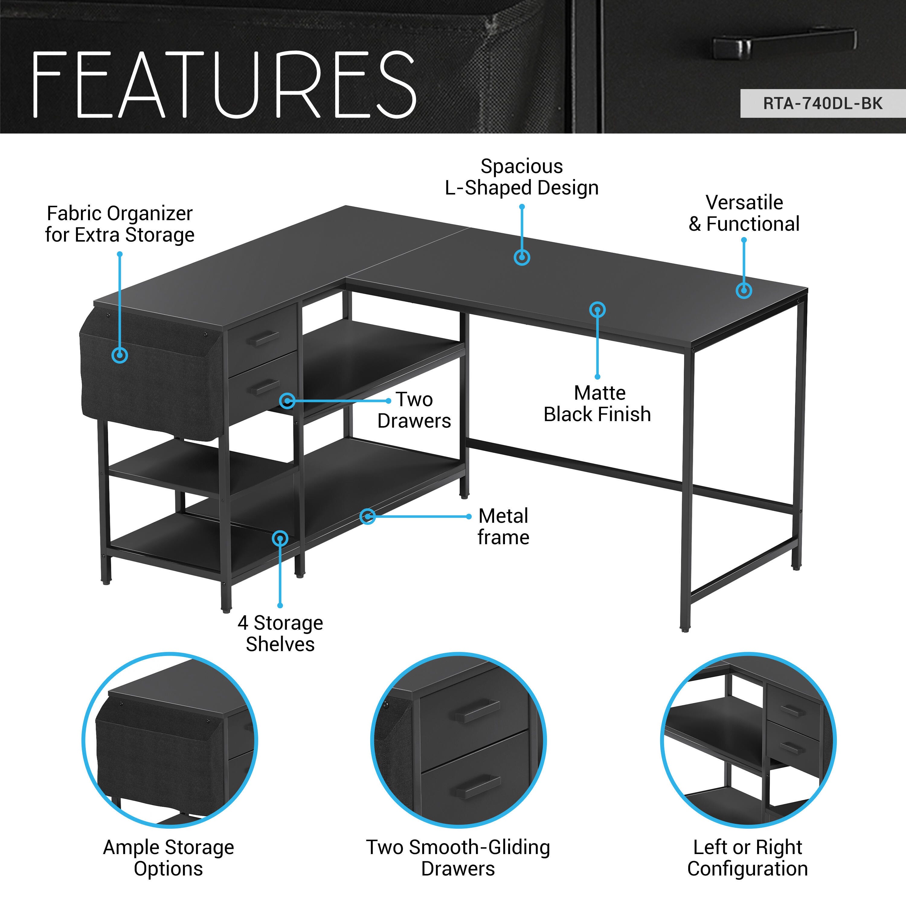 Techni Mobili 29" Home Office Desk, , large