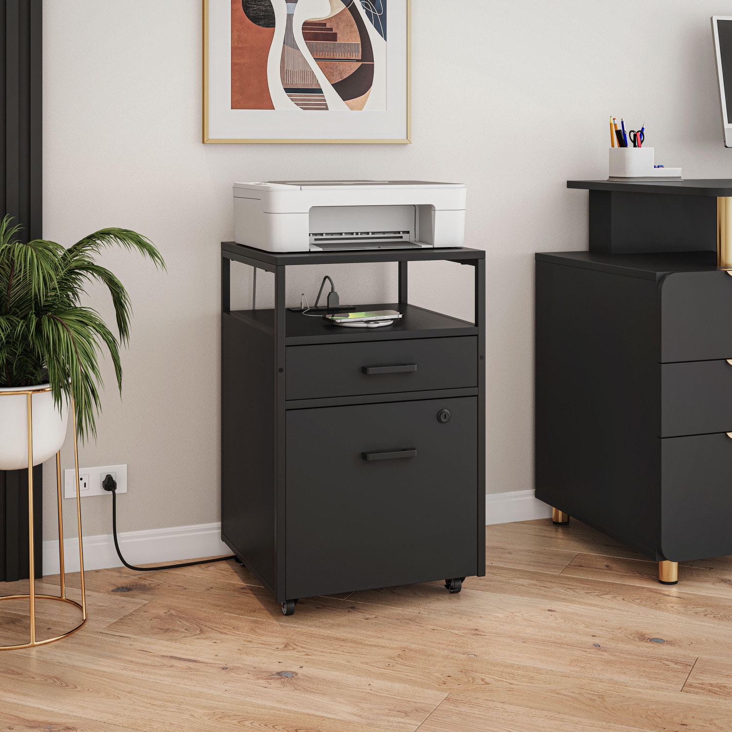 Techni Mobili 2 Drawer File Cabinet, Black, large