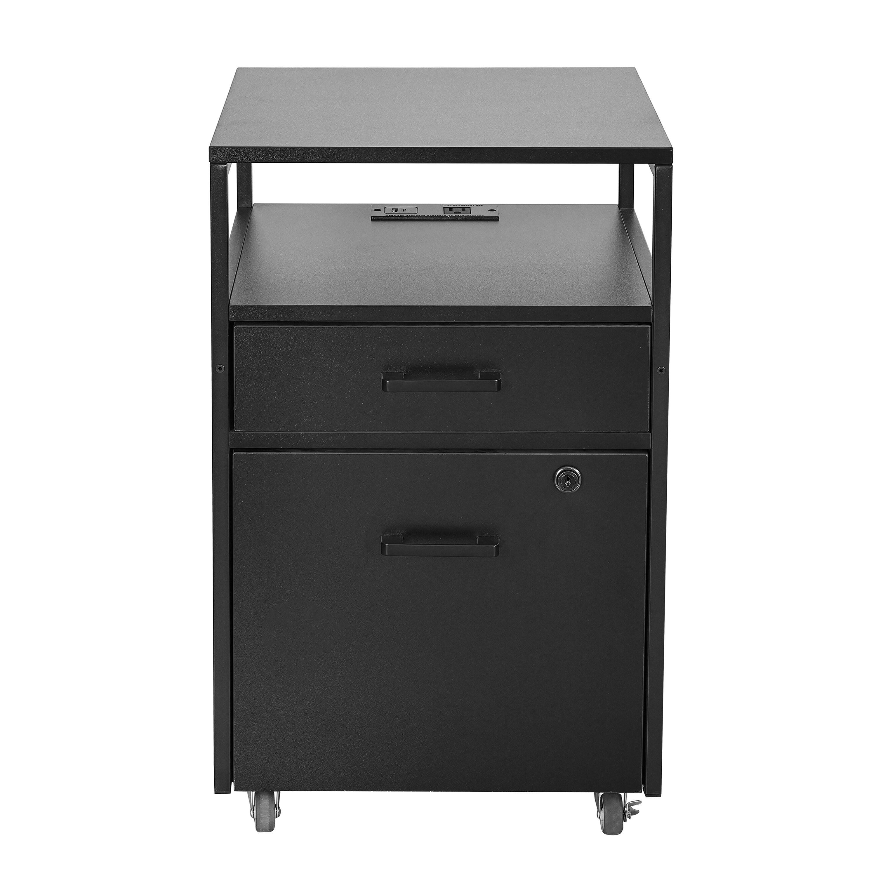 Techni Mobili 2 Drawer File Cabinet, Black, large