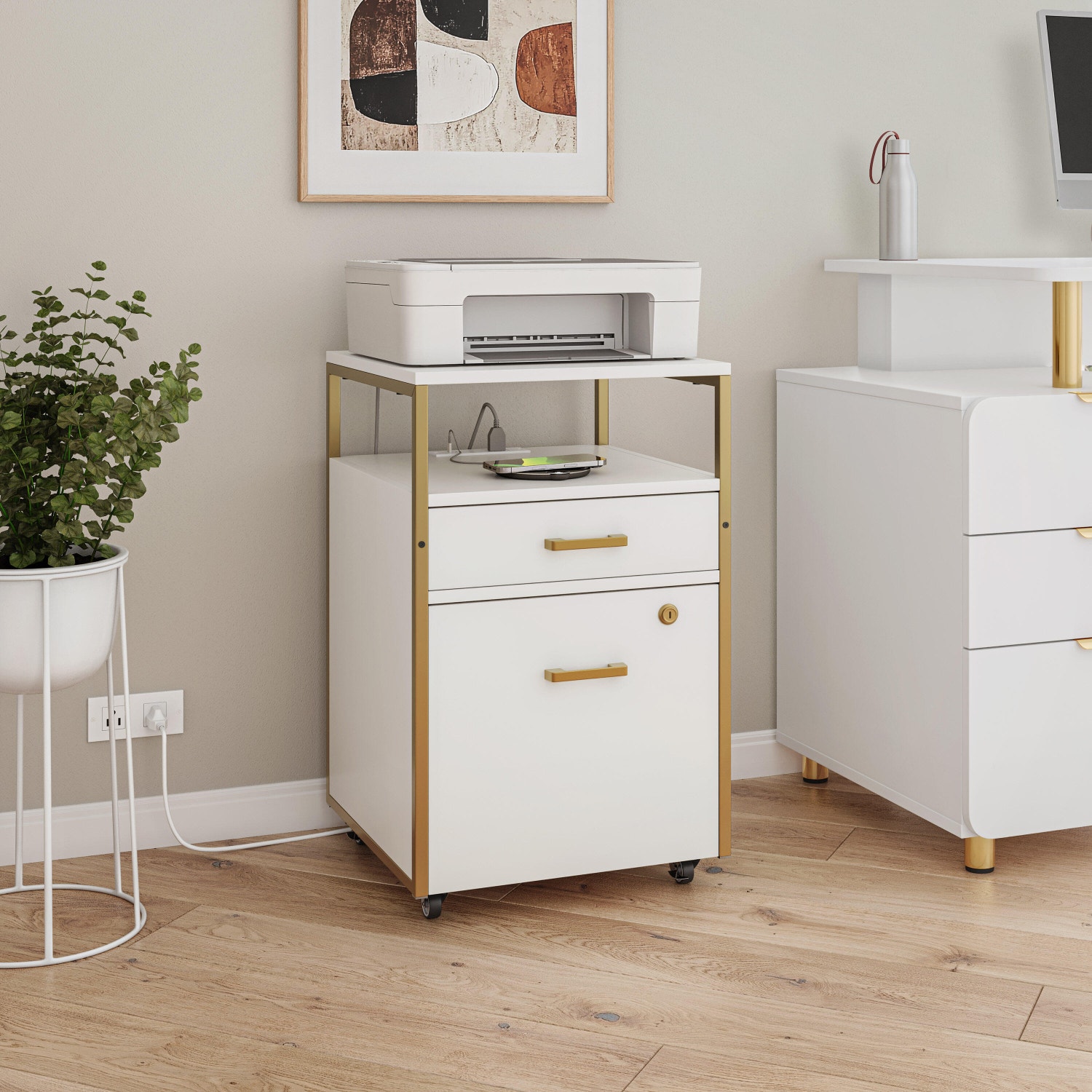 Techni Mobili 2 Drawer File Cabinet, White, large