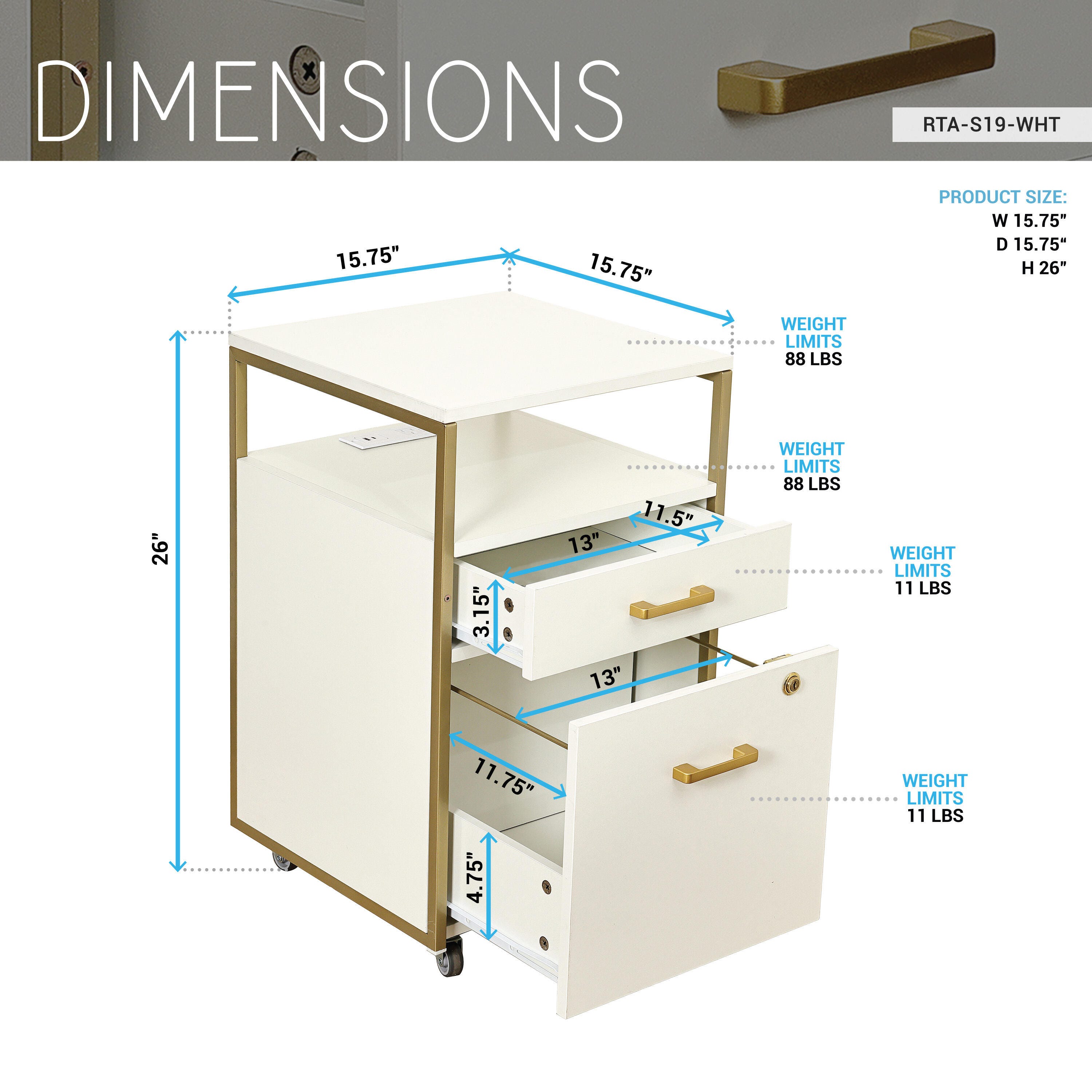 Techni Mobili 2 Drawer File Cabinet, White, large