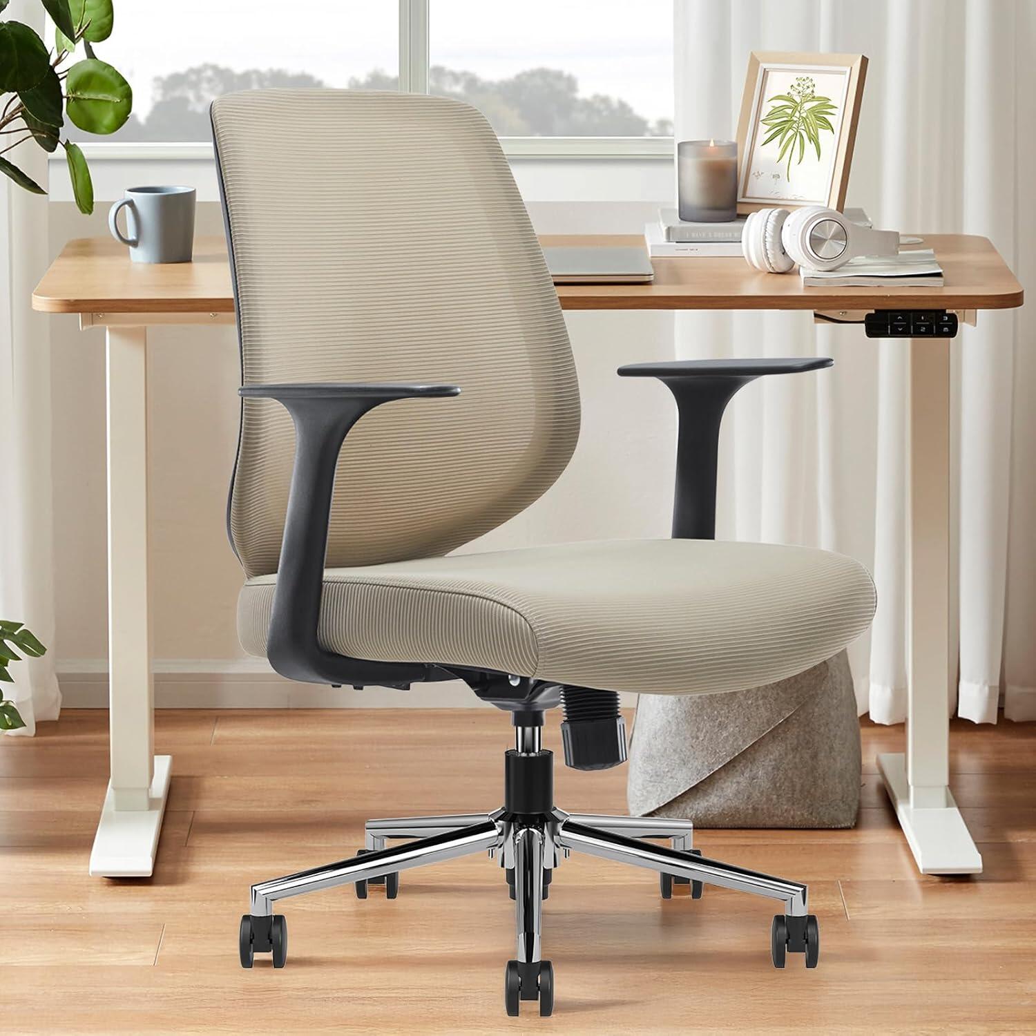 Dovelina Furnique Home Office Desk Chair, Beige, rollover