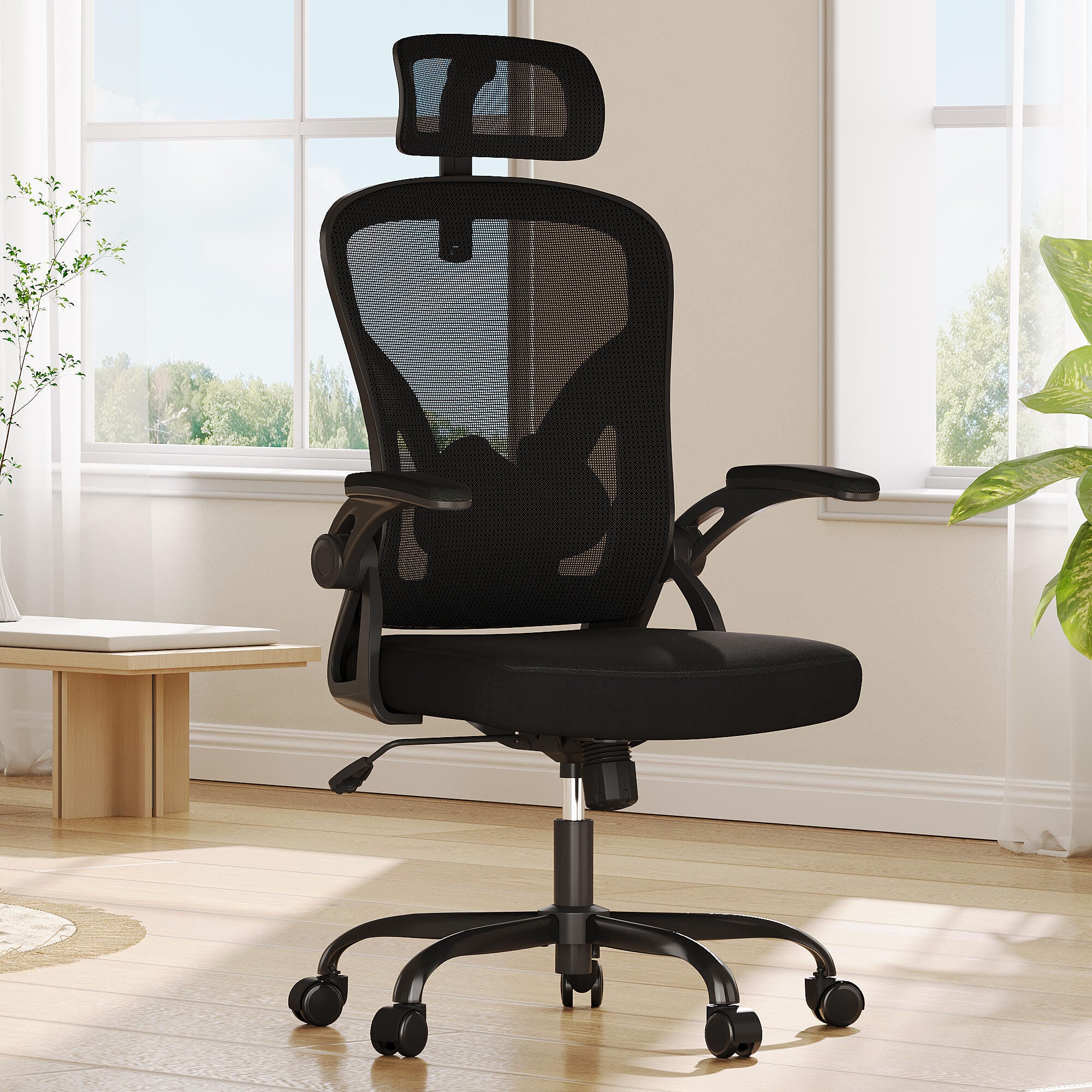 Dovelina Furnique 48" Home Office Desk Chair, Black, rollover