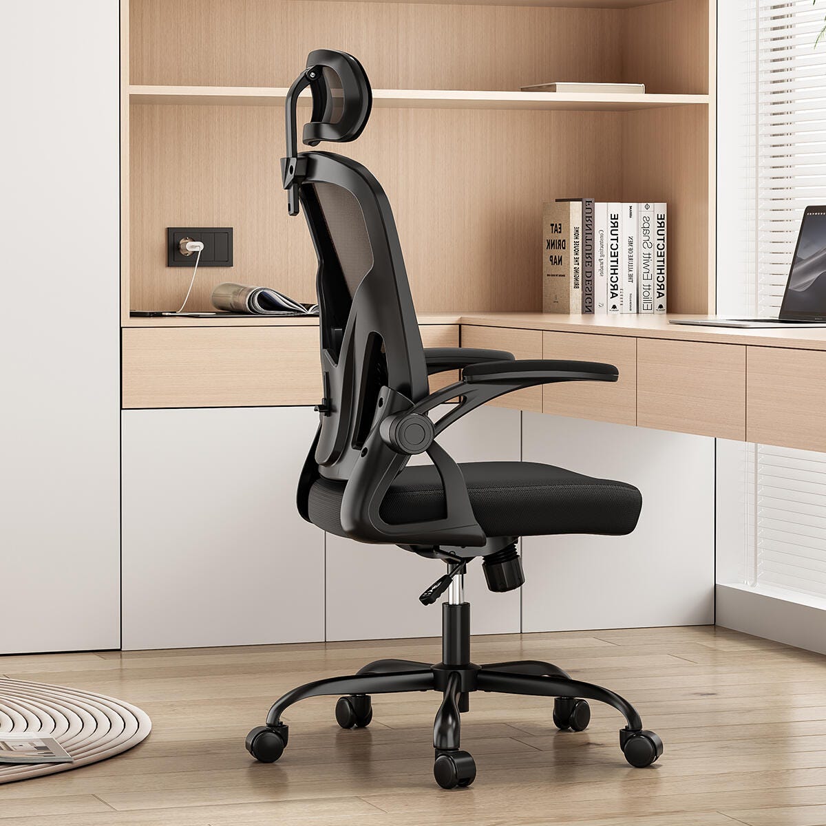 Dovelina Furnique 48" Home Office Desk Chair, Black, large