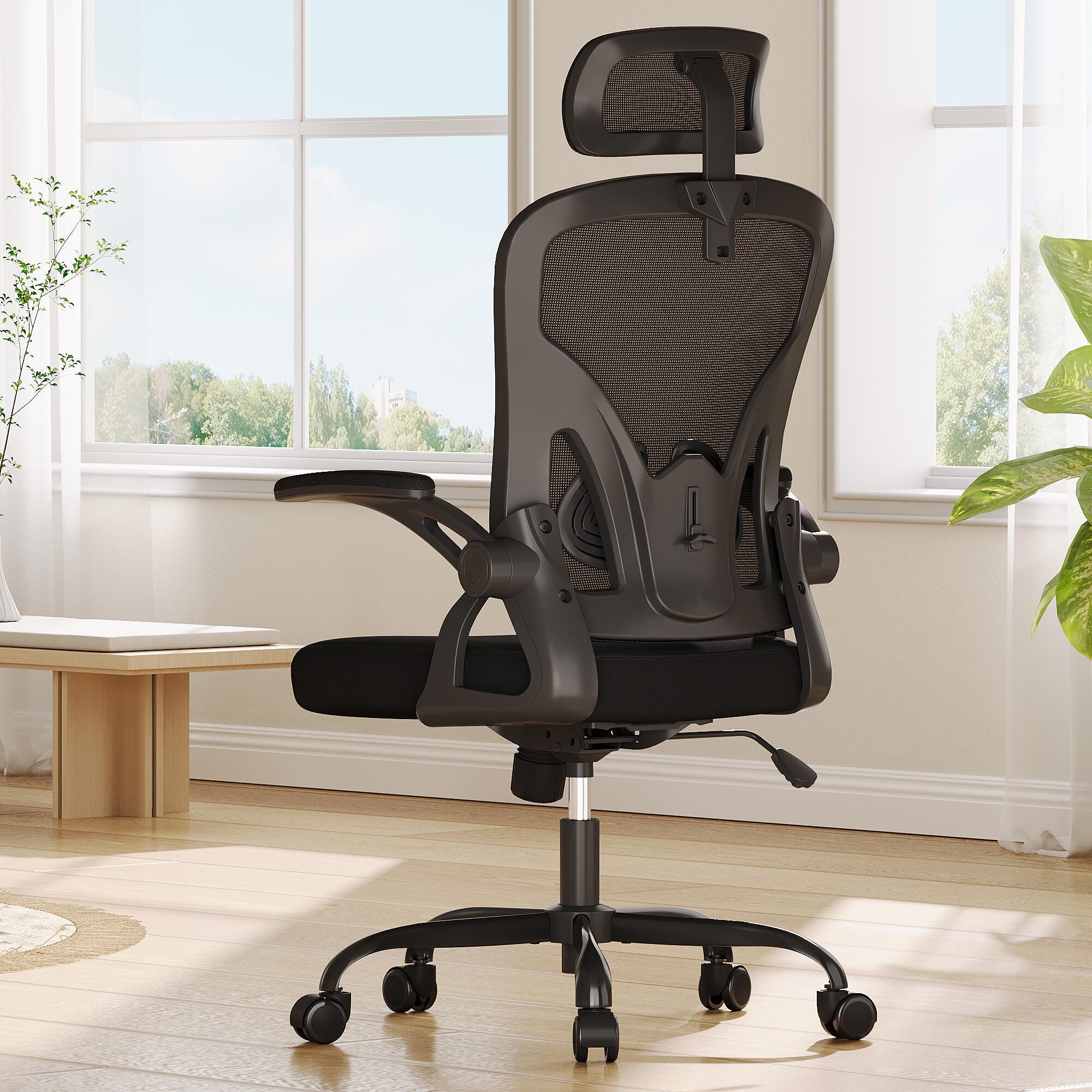 Dovelina Furnique 48" Home Office Desk Chair, Black, large