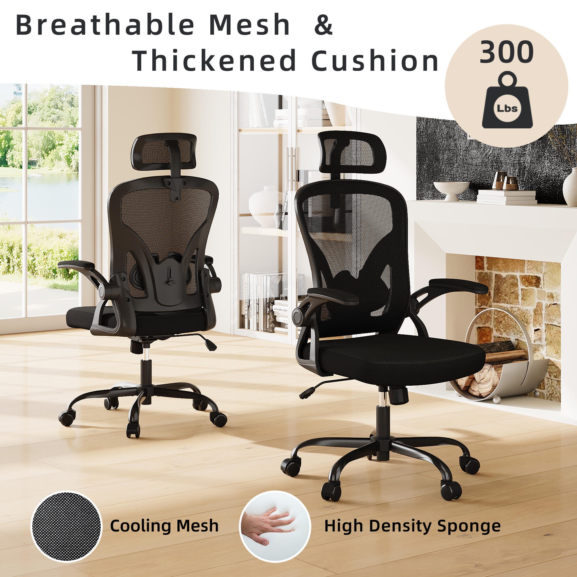 Dovelina Furnique 48" Home Office Desk Chair, Black, large