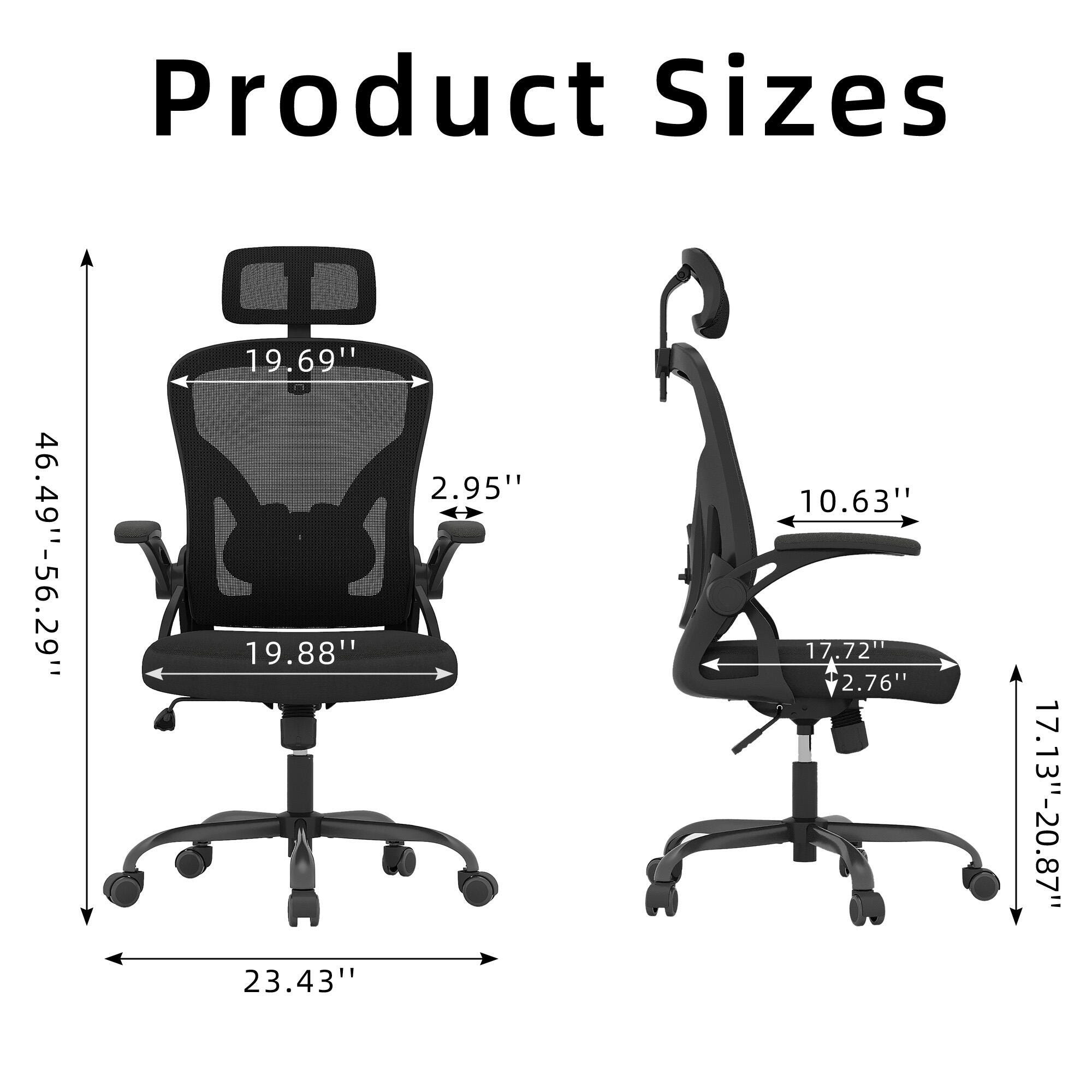 Dovelina Furnique 48" Home Office Desk Chair, Black, large