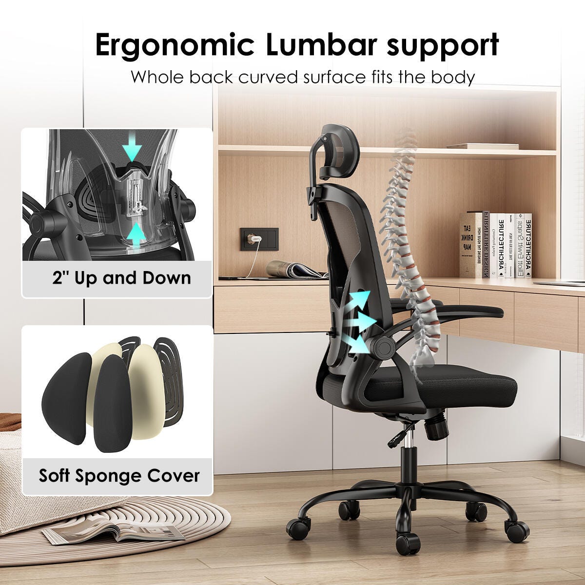 Dovelina Furnique 48" Home Office Desk Chair, Black, large