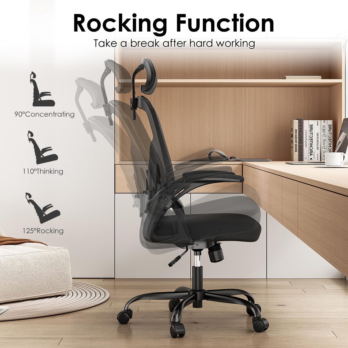 Dovelina Furnique 48" Home Office Desk Chair, Black, large