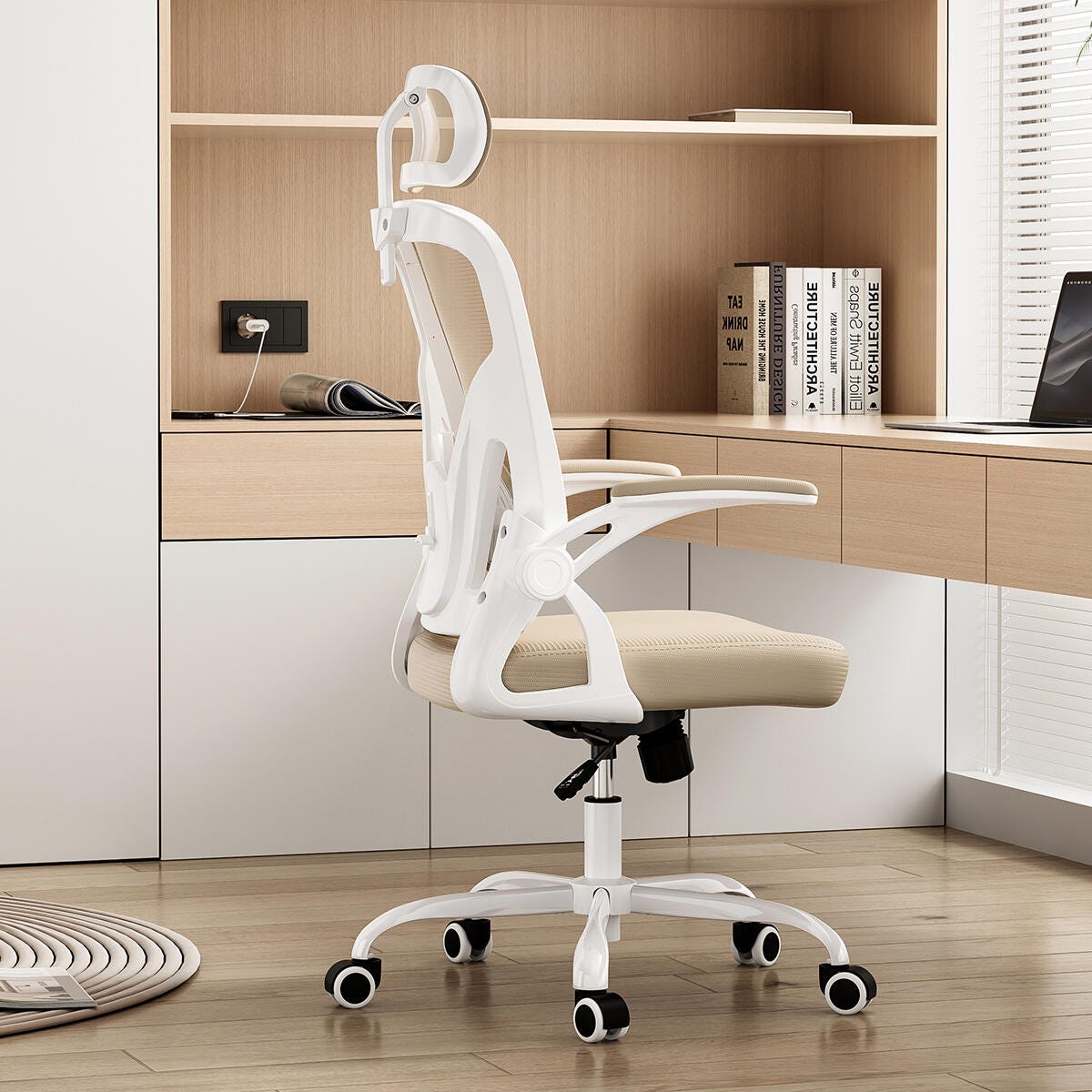 Dovelina Furnique 48" Home Office Desk Chair, Khaki, large