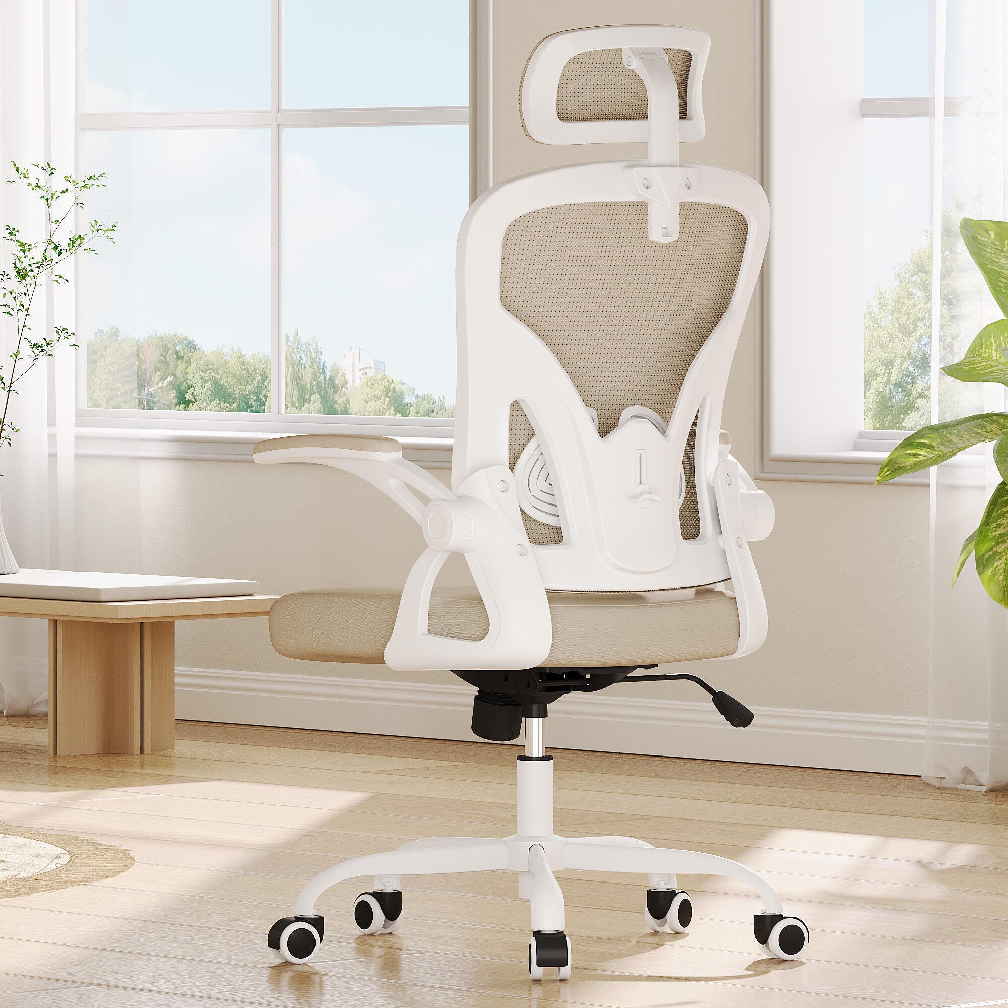 Dovelina Furnique 48" Home Office Desk Chair, Khaki, large