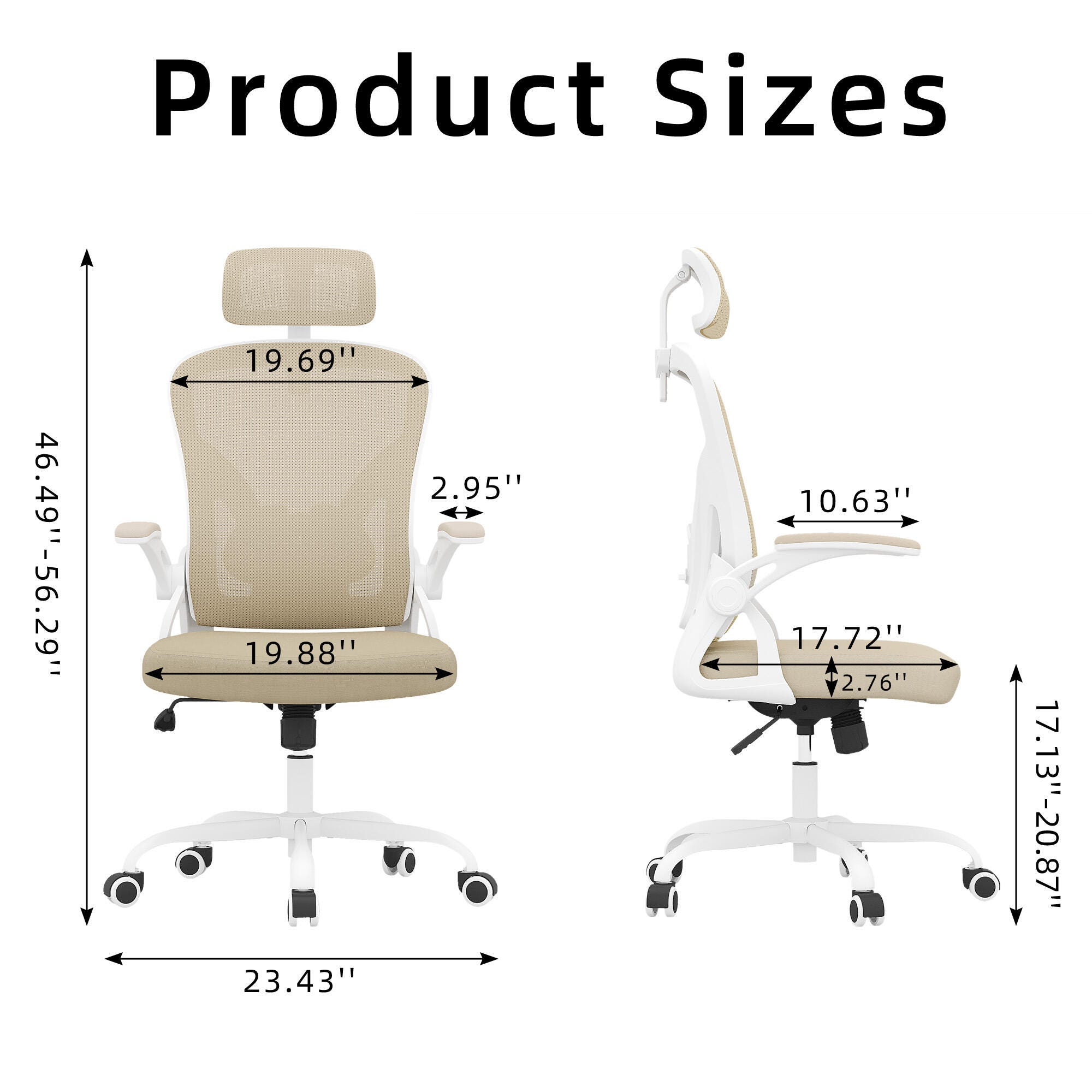 Dovelina Furnique 48" Home Office Desk Chair, Khaki, large