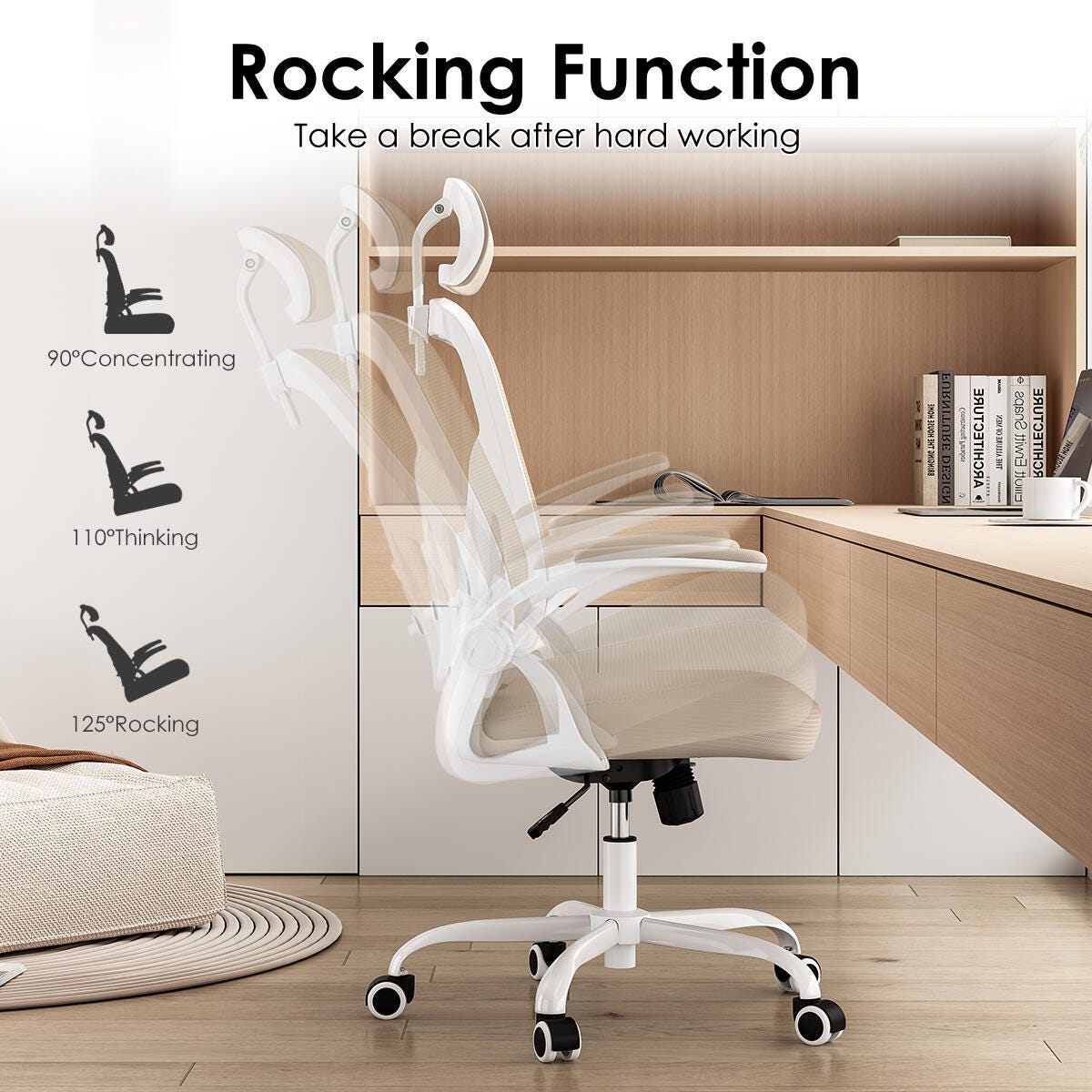 Dovelina Furnique 48" Home Office Desk Chair, Khaki, large