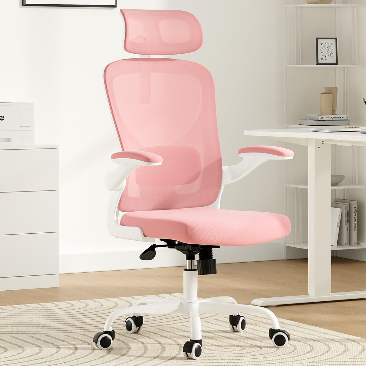 Dovelina Furnique 44" Home Office Desk Chair, Pink, rollover