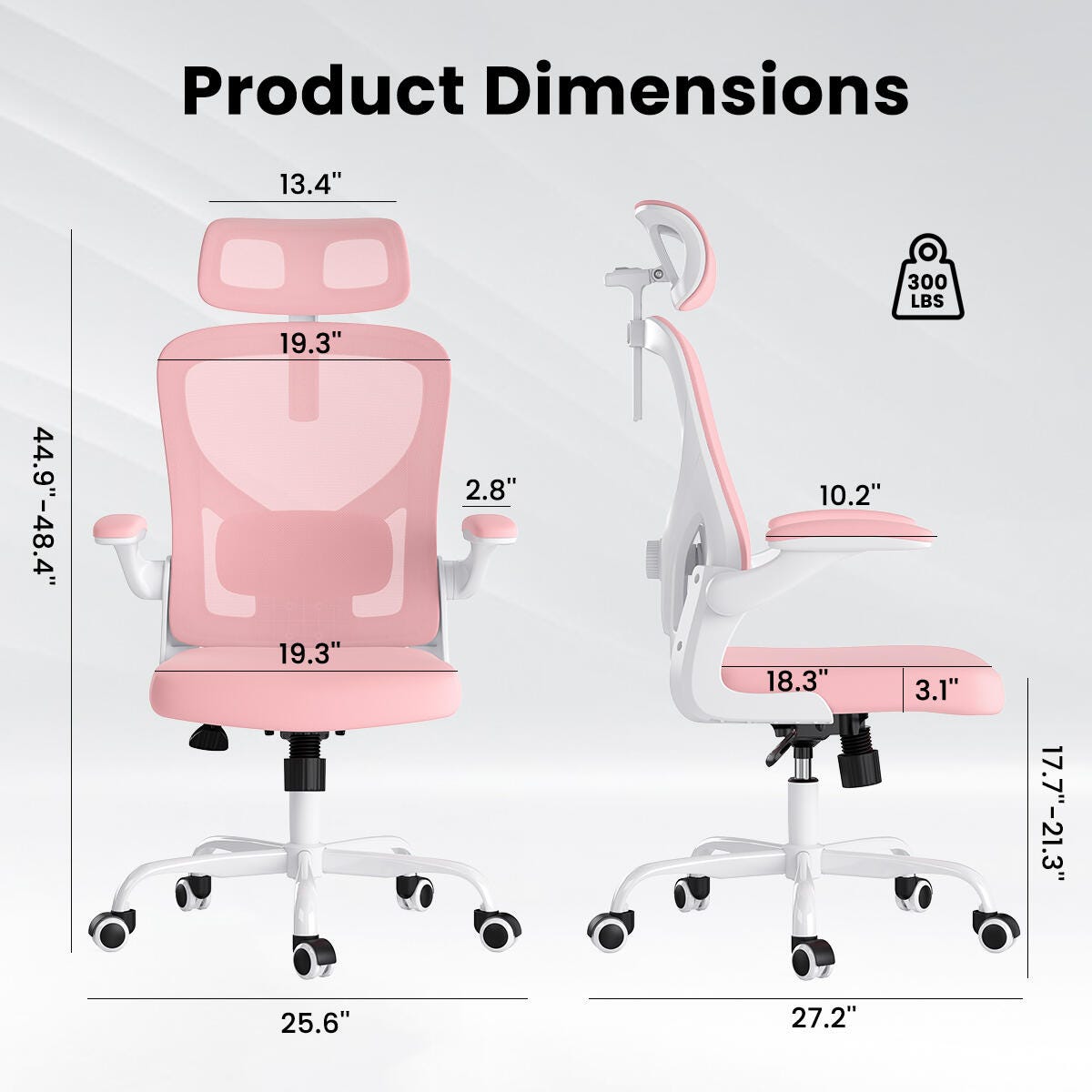 Dovelina Furnique 44" Home Office Desk Chair, Pink, large
