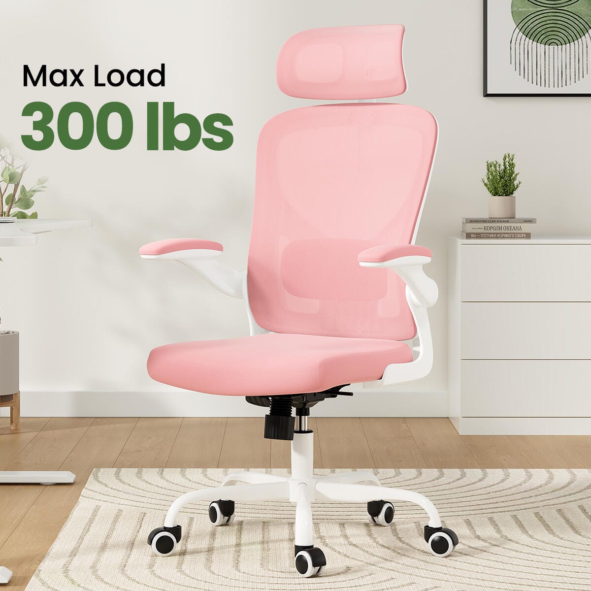 Dovelina Furnique 44" Home Office Desk Chair, Pink, large