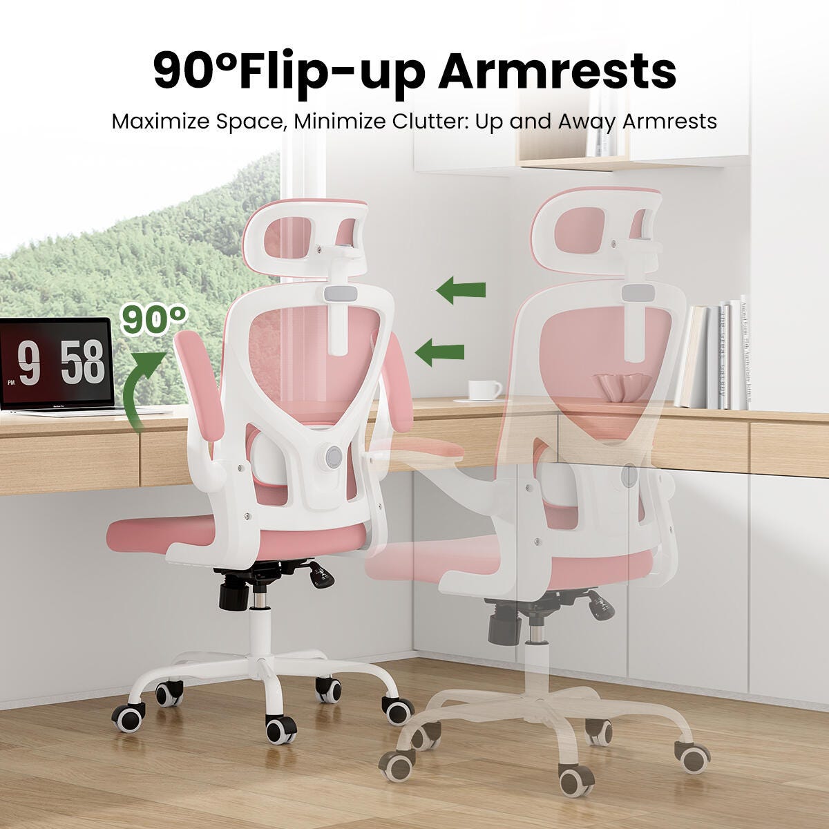 Dovelina Furnique 44" Home Office Desk Chair, Pink, large