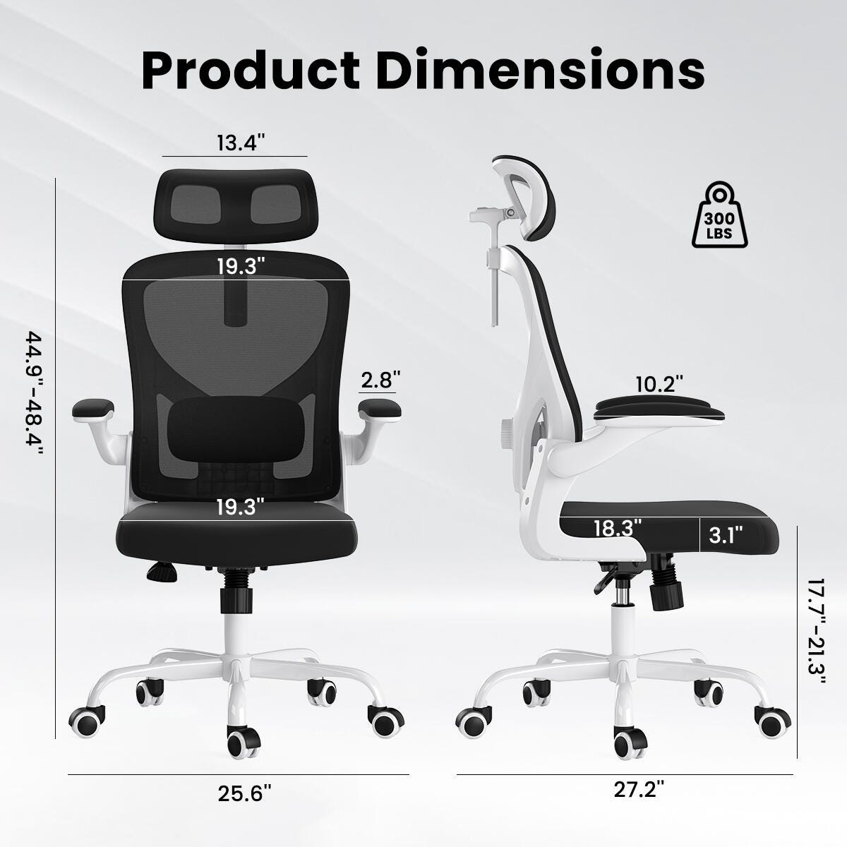 Dovelina Furnique 44" Home Office Desk Chair, White/Black, large