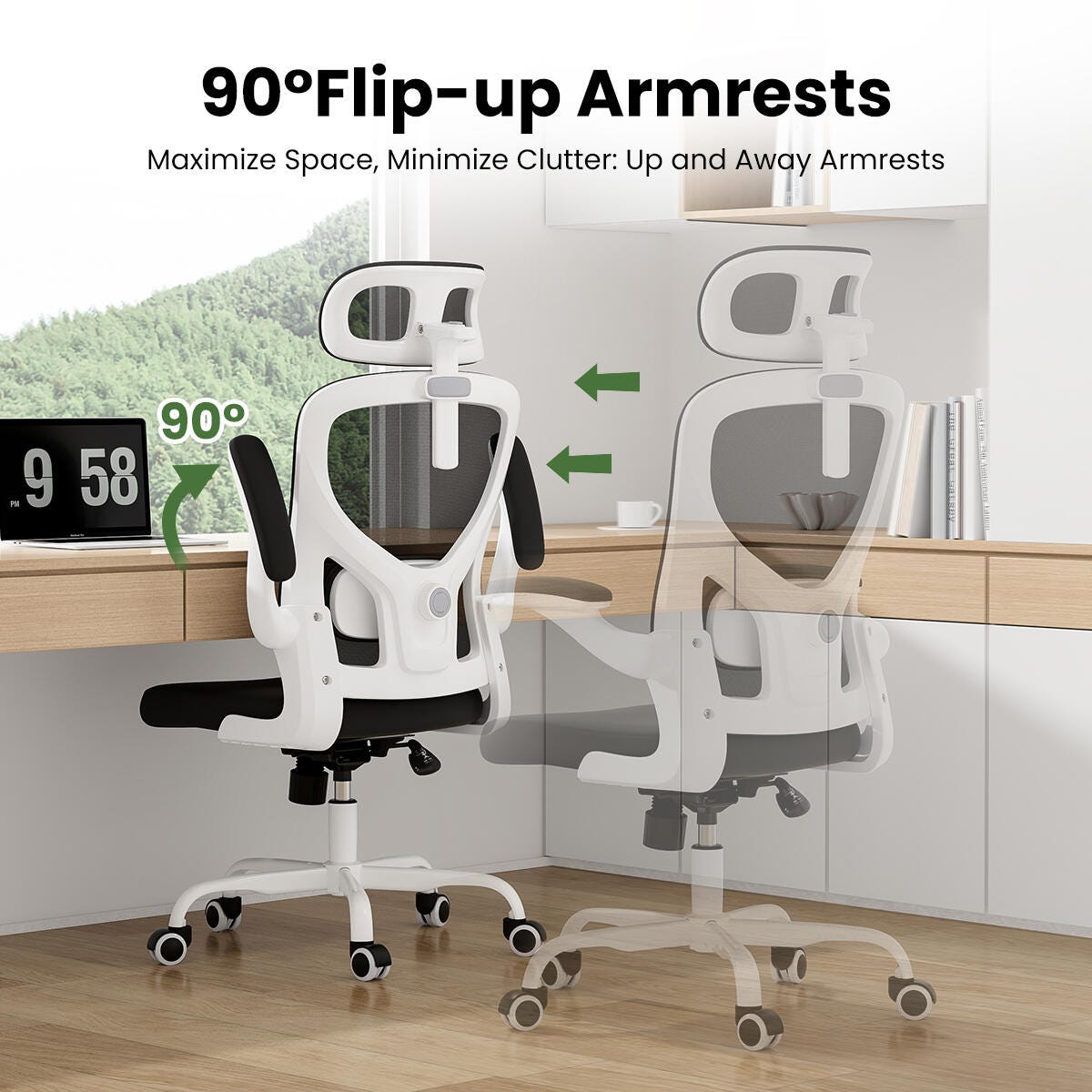Dovelina Furnique 44" Home Office Desk Chair, White/Black, large