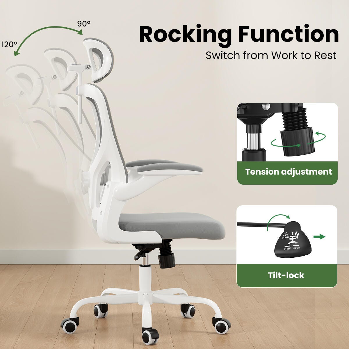 Dovelina Furnique 44" Home Office Desk Chair, Gray, large
