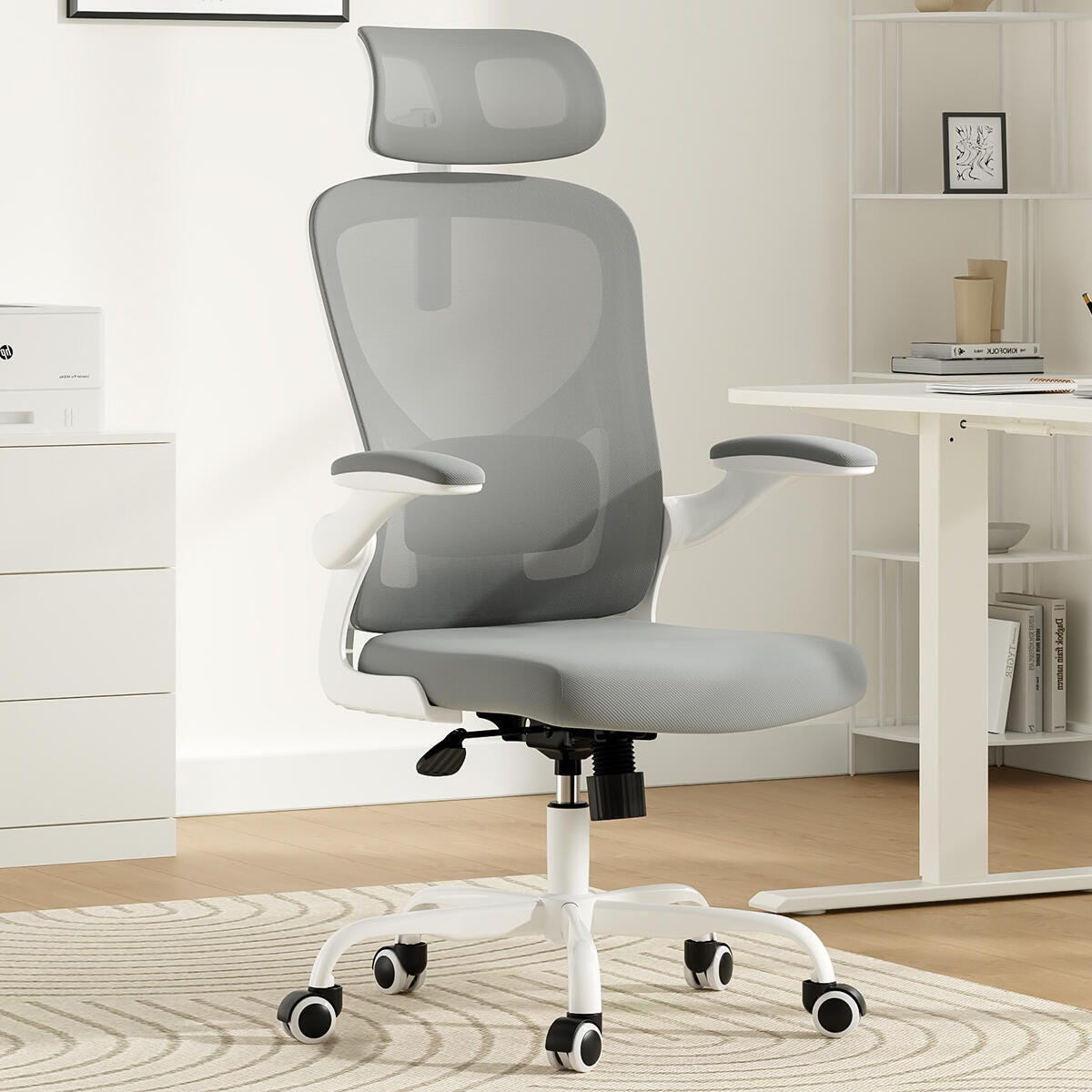 Dovelina Furnique 44" Home Office Desk Chair, Gray, large