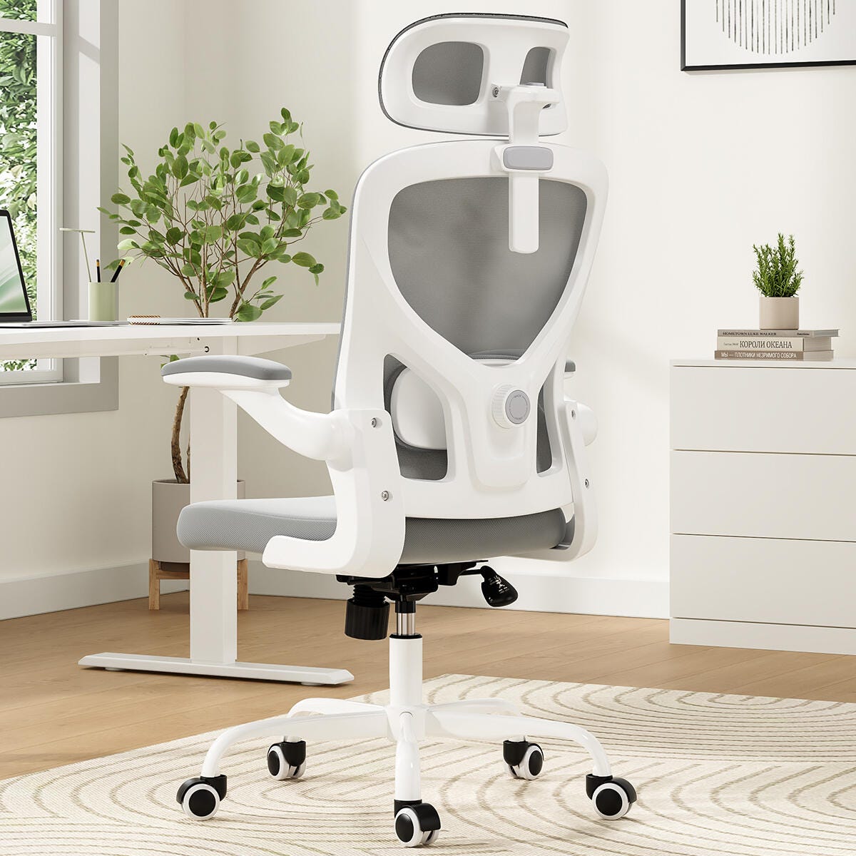Dovelina Furnique 44" Home Office Desk Chair, Gray, large