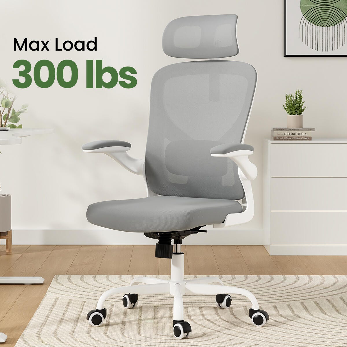 Dovelina Furnique 44" Home Office Desk Chair, Gray, large