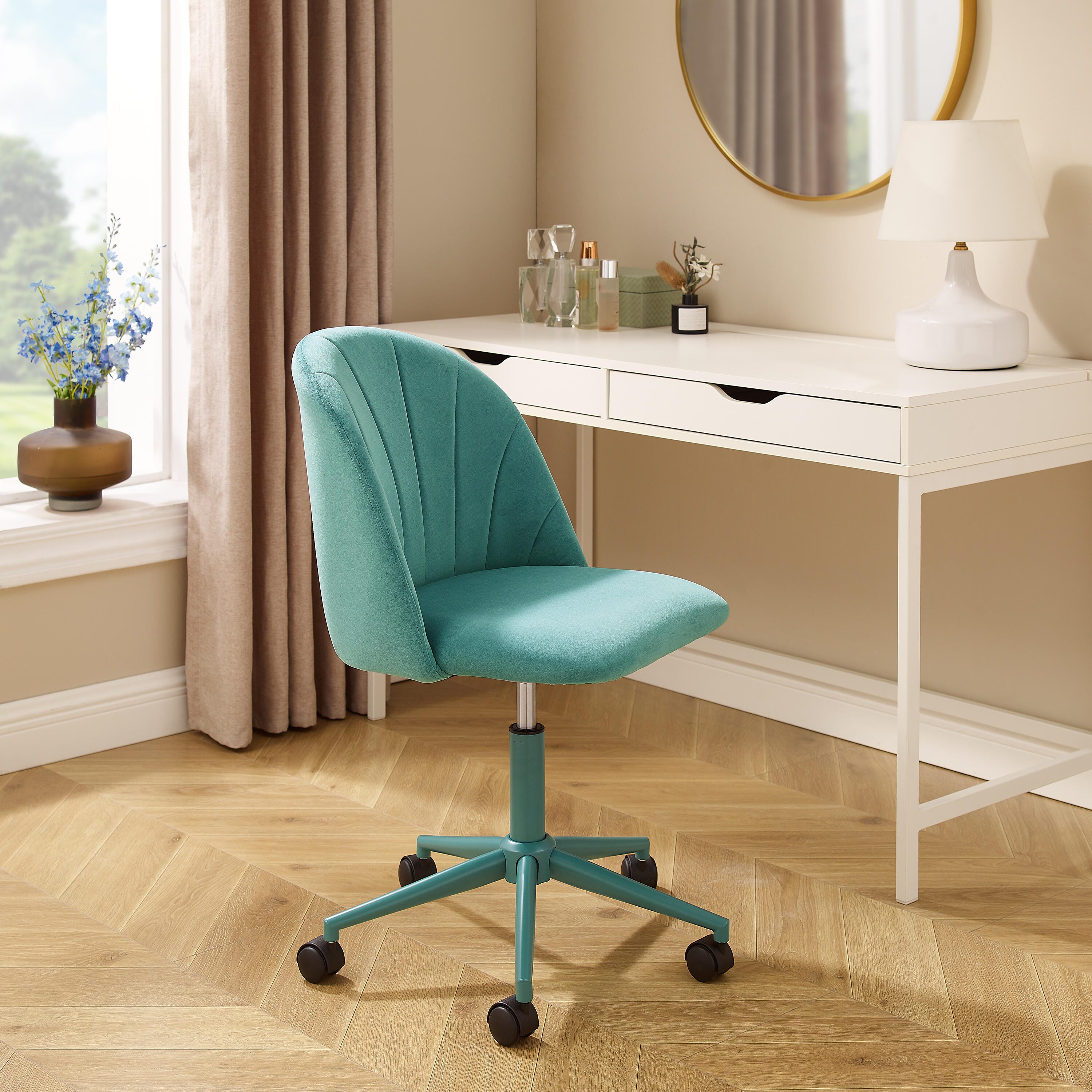 Linon Belle Home Office Desk Chair, Aqua, large