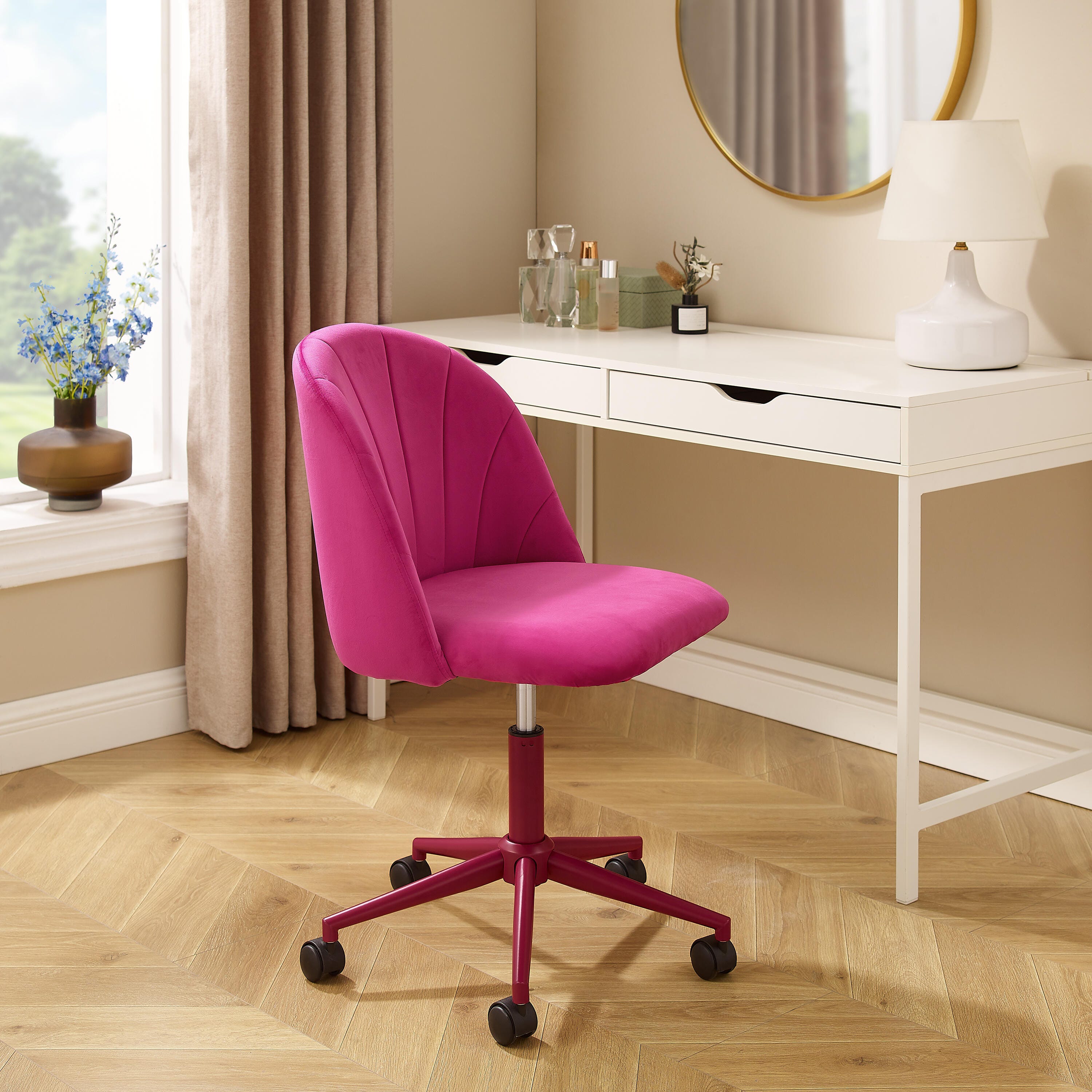 Linon Belle Home Office Desk Chair, Hot Pink, large